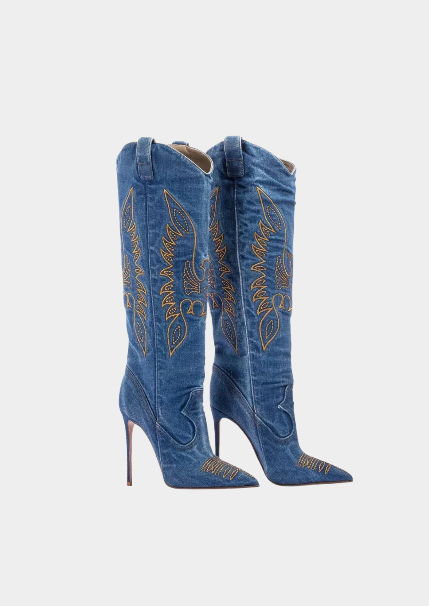 Women’s Ankle Western Boots with Embroidered Canvas Design