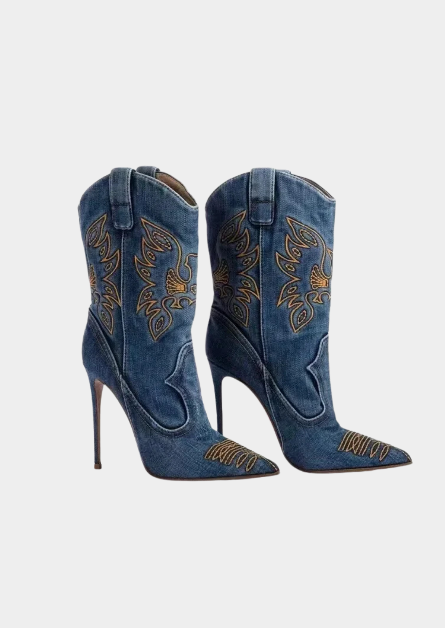 Women’s Ankle Western Boots with Embroidered Canvas Design