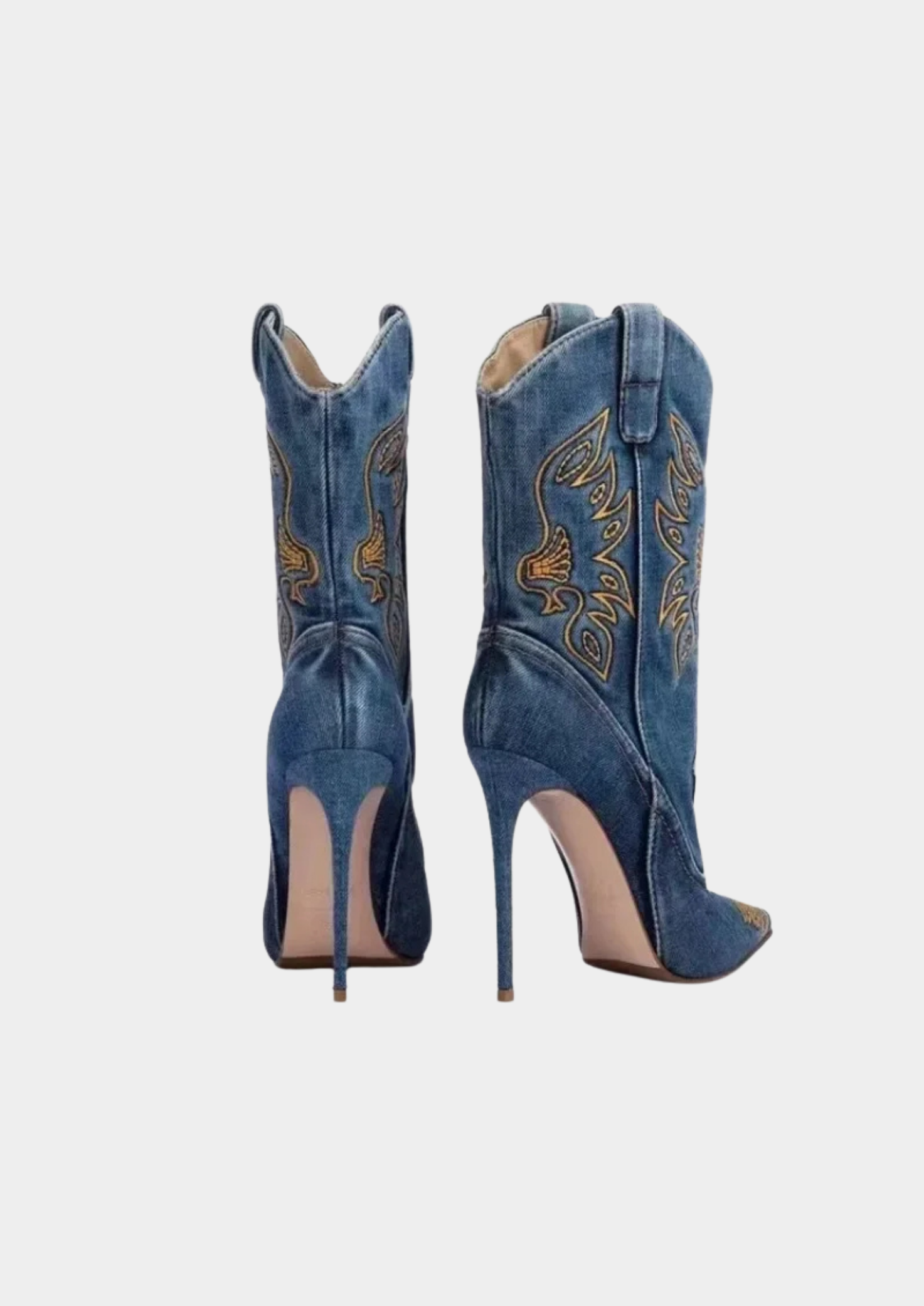 Women’s Ankle Western Boots with Embroidered Canvas Design
