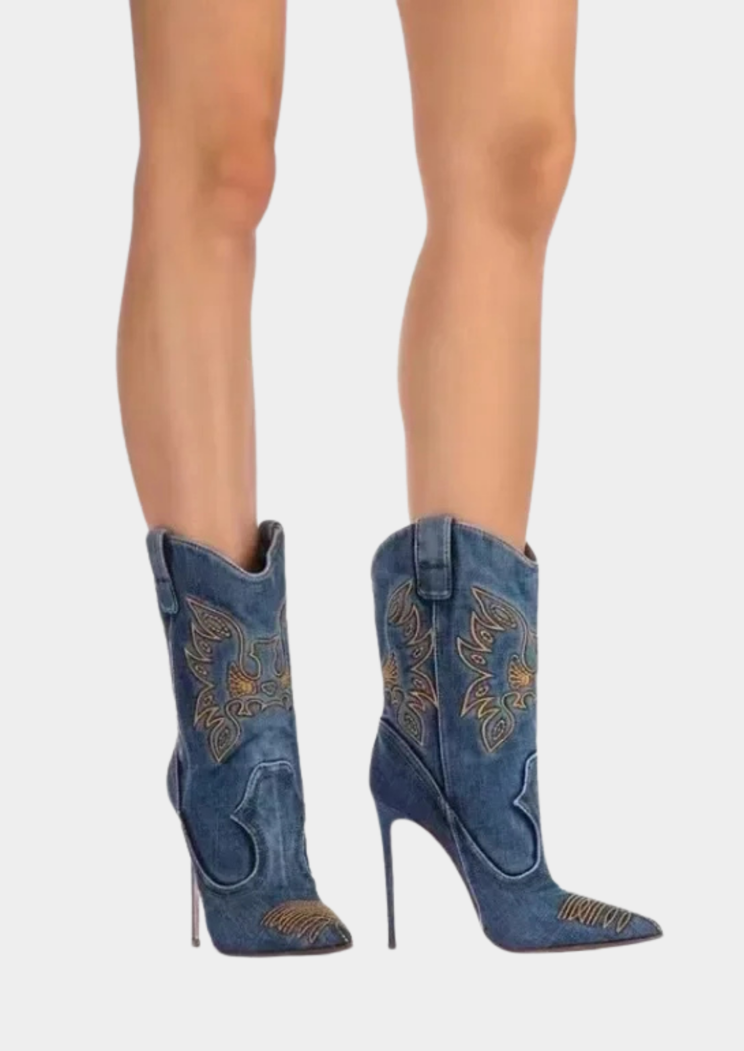 Women’s Ankle Western Boots with Embroidered Canvas Design