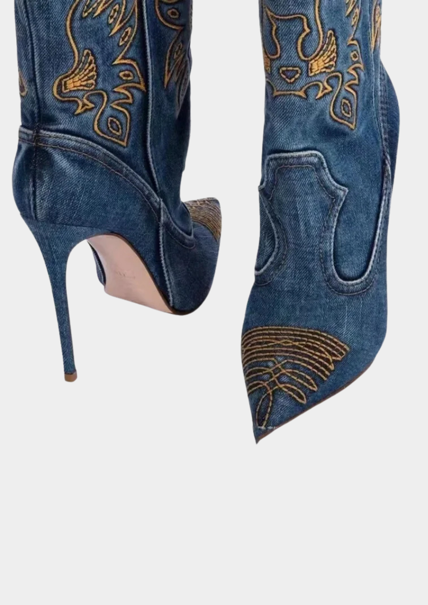 Women’s Ankle Western Boots with Embroidered Canvas Design