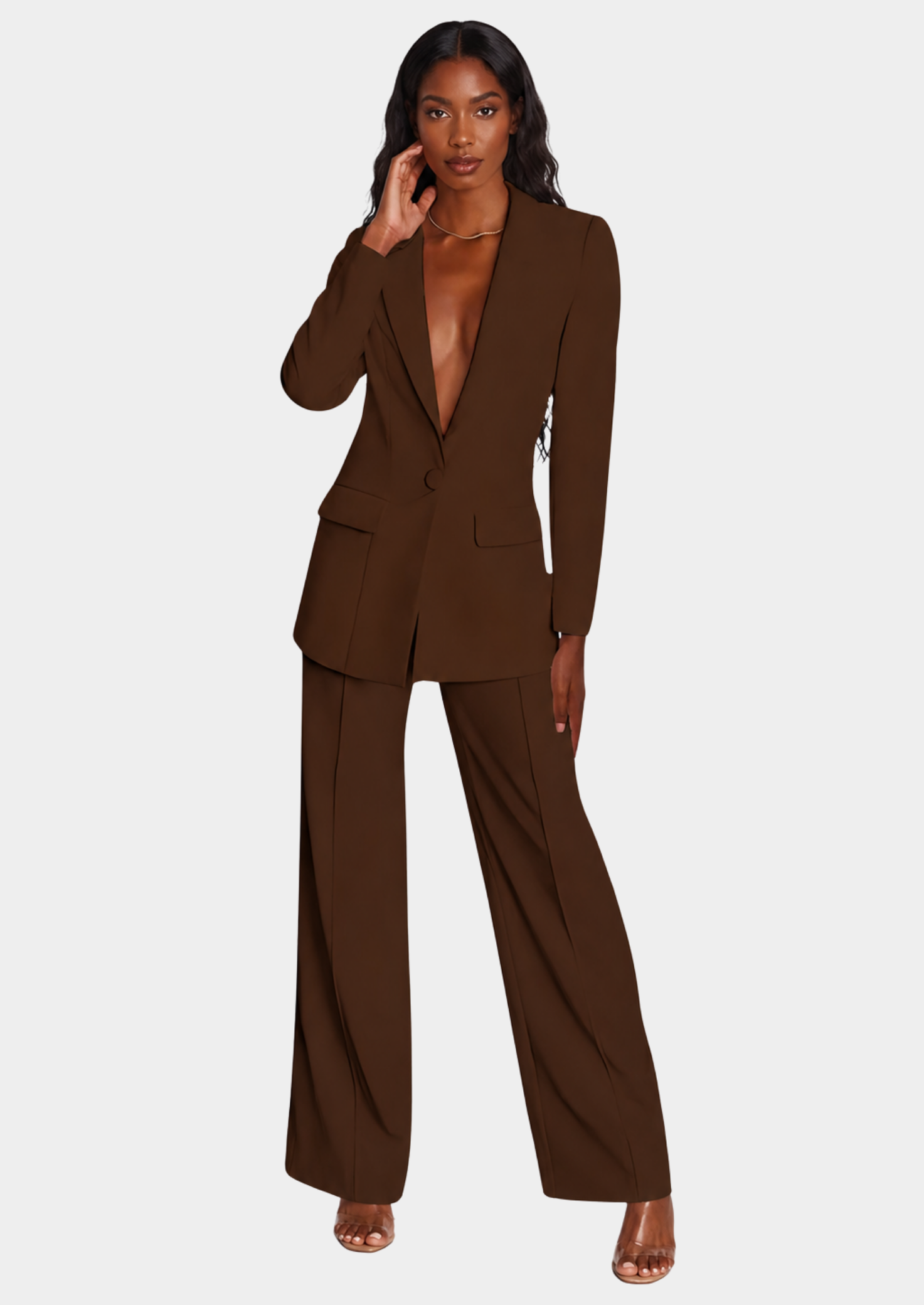 Women’s Blazer and Trousers Set with Single Button and Straight Leg
