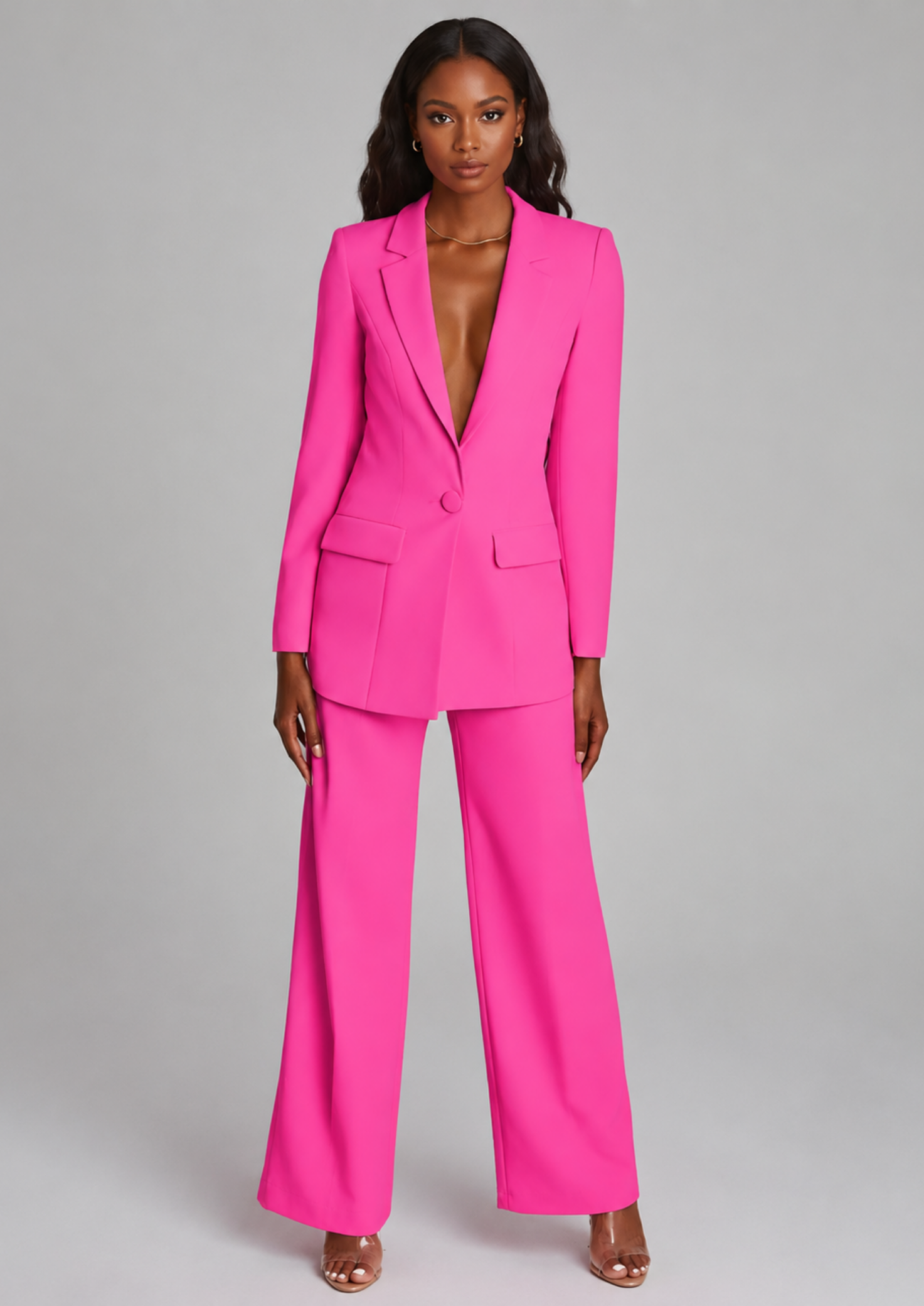 Women’s Blazer and Trousers Set with Single Button and Straight Leg