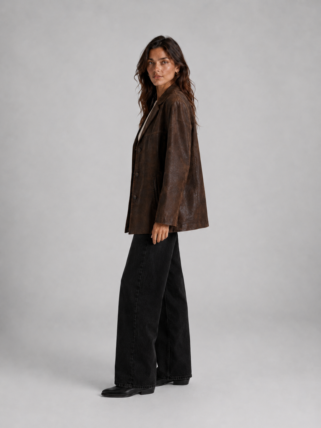 Women’s Brown Suede-Texture Button Jacket