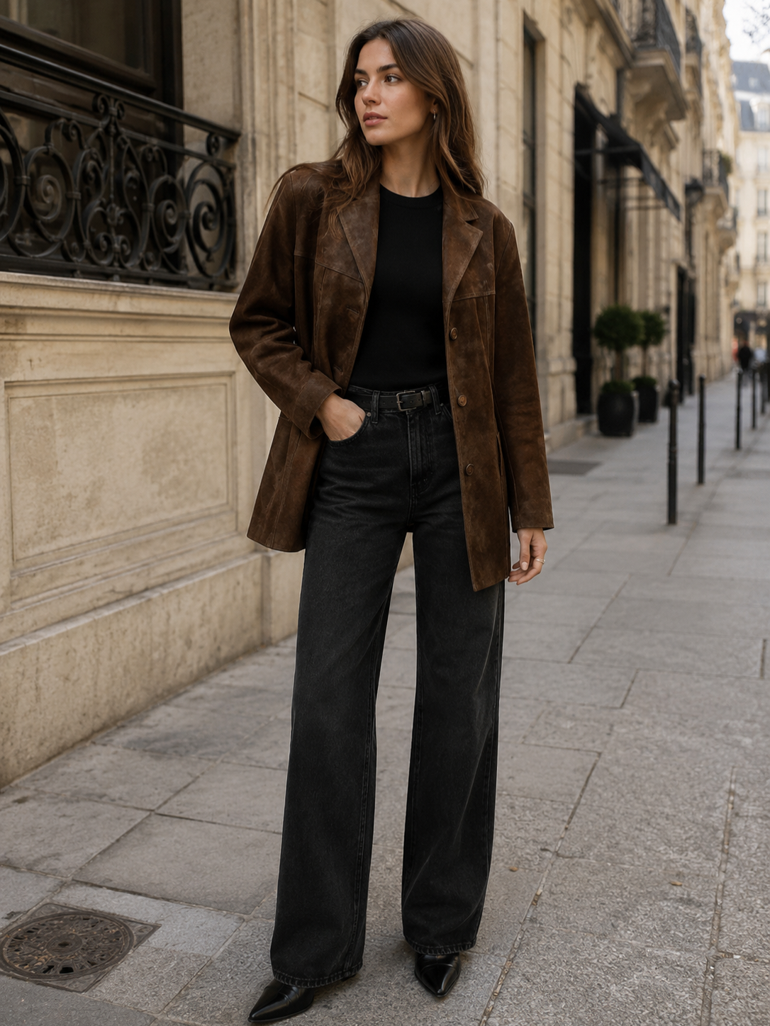 Women’s Brown Suede-Texture Button Jacket