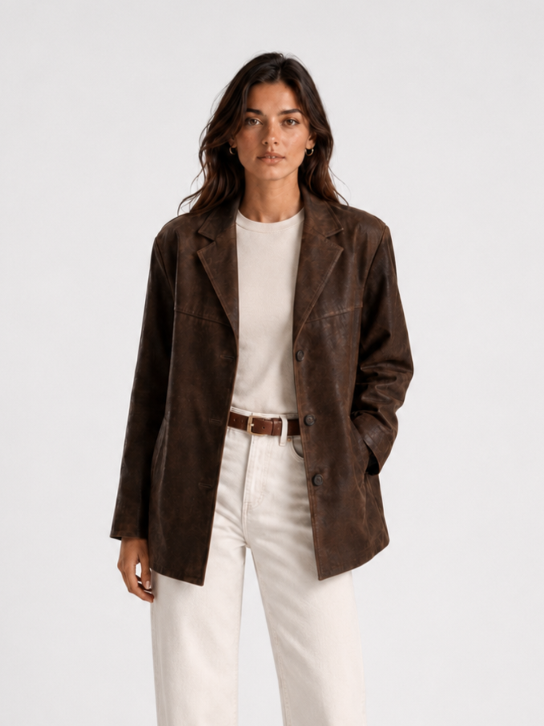 Women’s Brown Suede-Texture Button Jacket