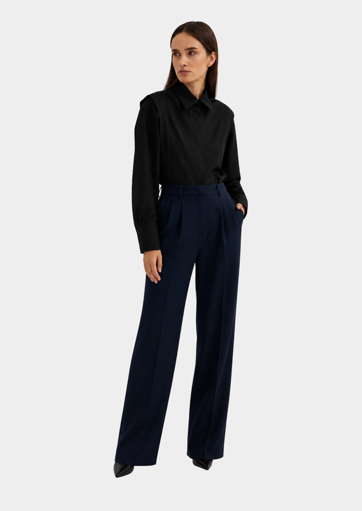 Women’s Button-Up Blouse with Collared Neckline and Long Sleeves