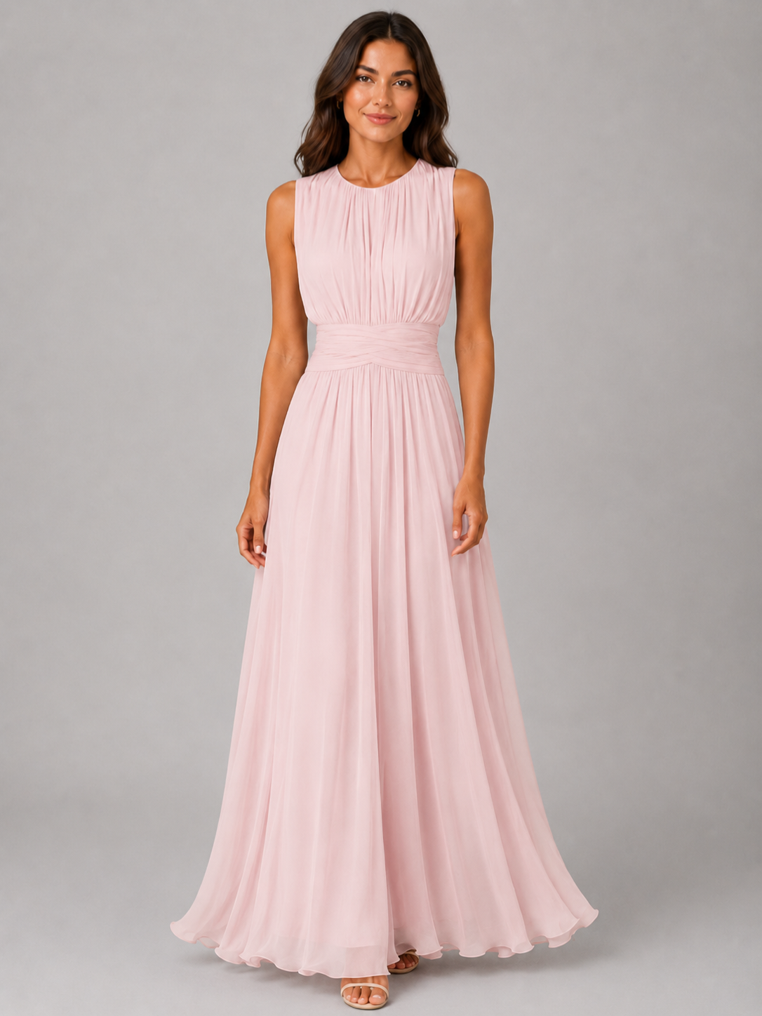 Women’s Chiffon Maxi Dress with High Neck and Ruched Waist