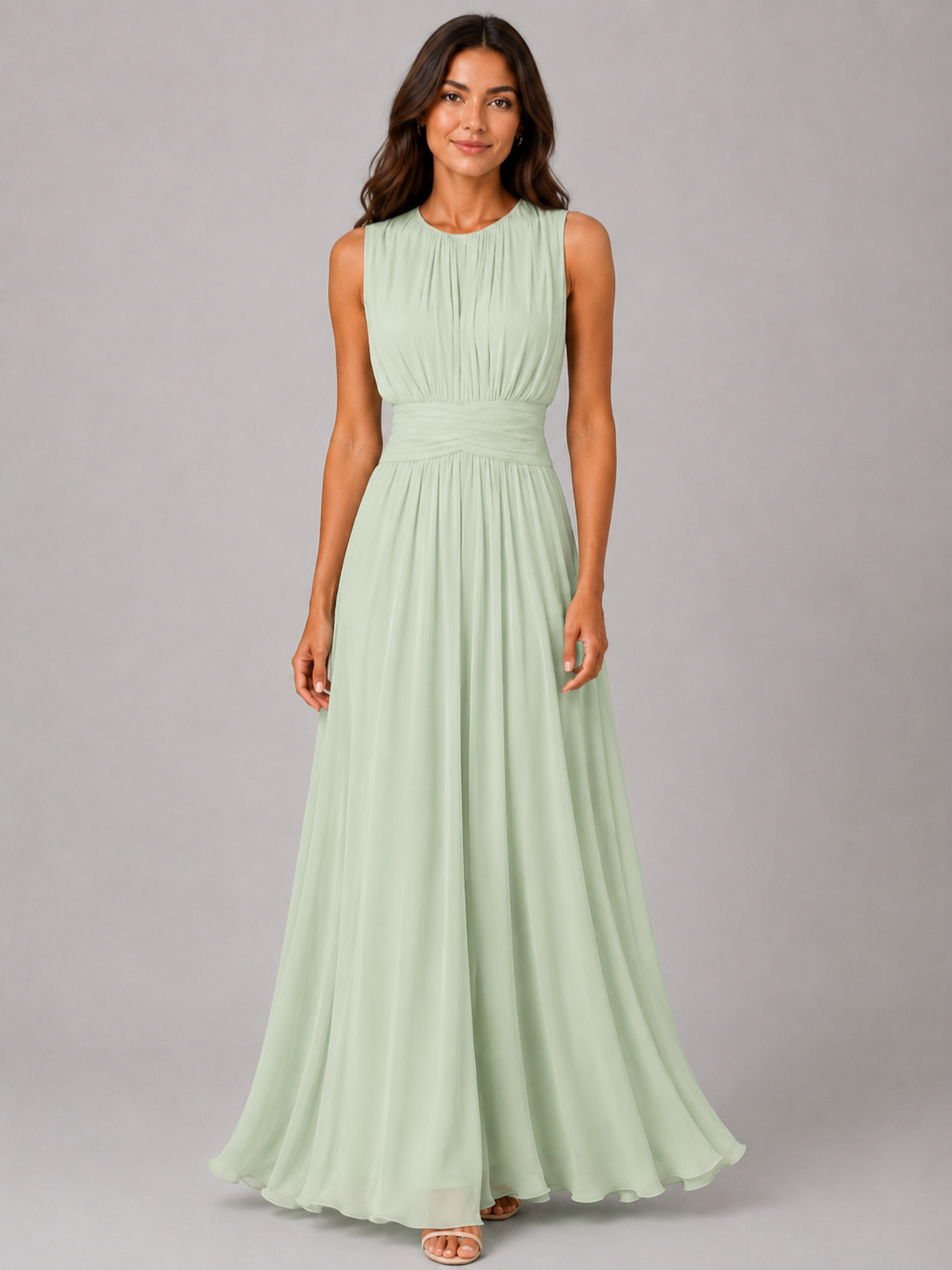 Women’s Chiffon Maxi Dress with High Neck and Ruched Waist