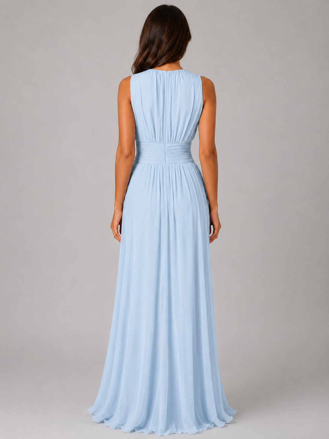 Women’s Chiffon Maxi Dress with High Neck and Ruched Waist