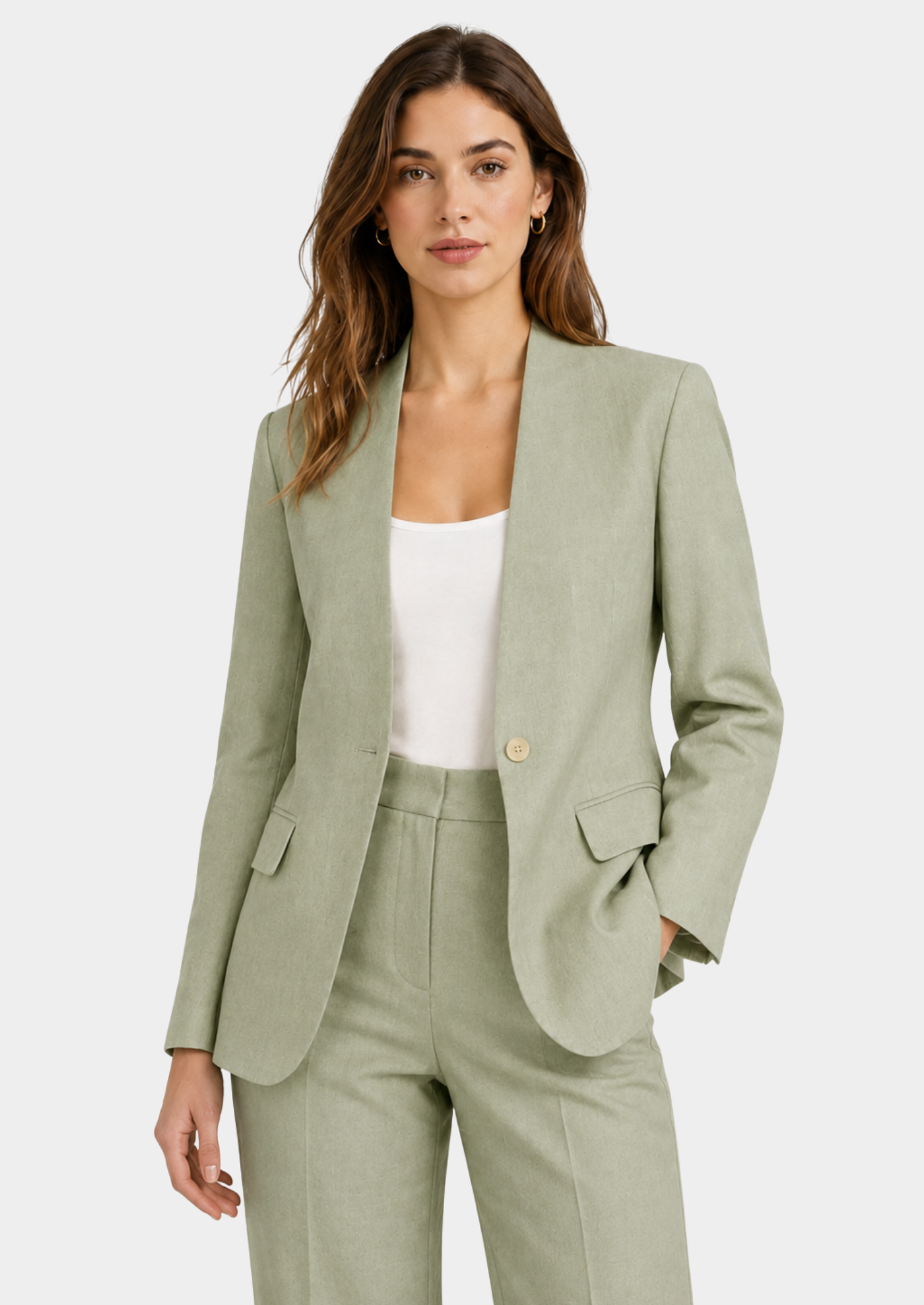 Women’s Collarless Blazer with Single-Button Closure