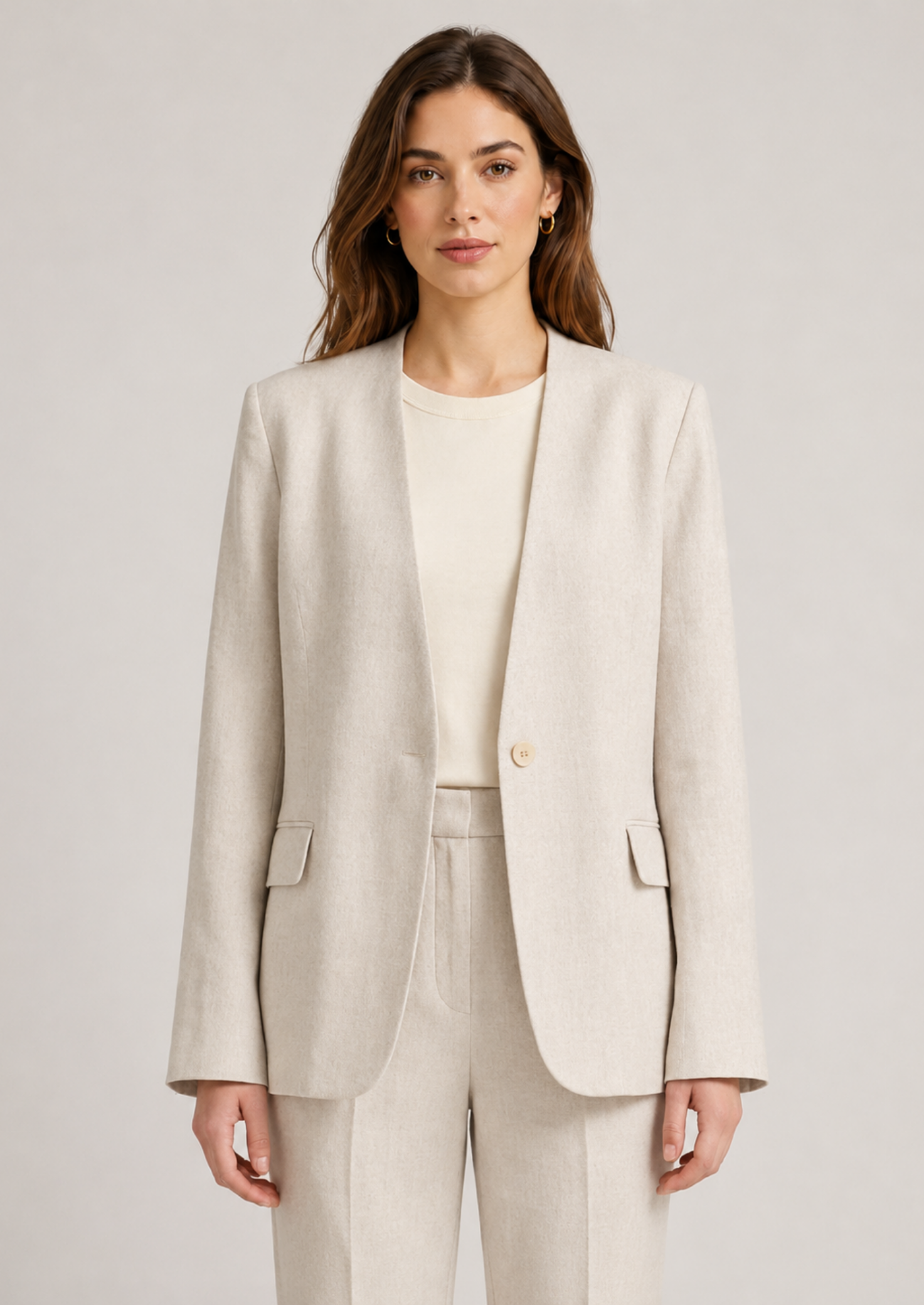 Women’s Collarless Blazer with Single-Button Closure