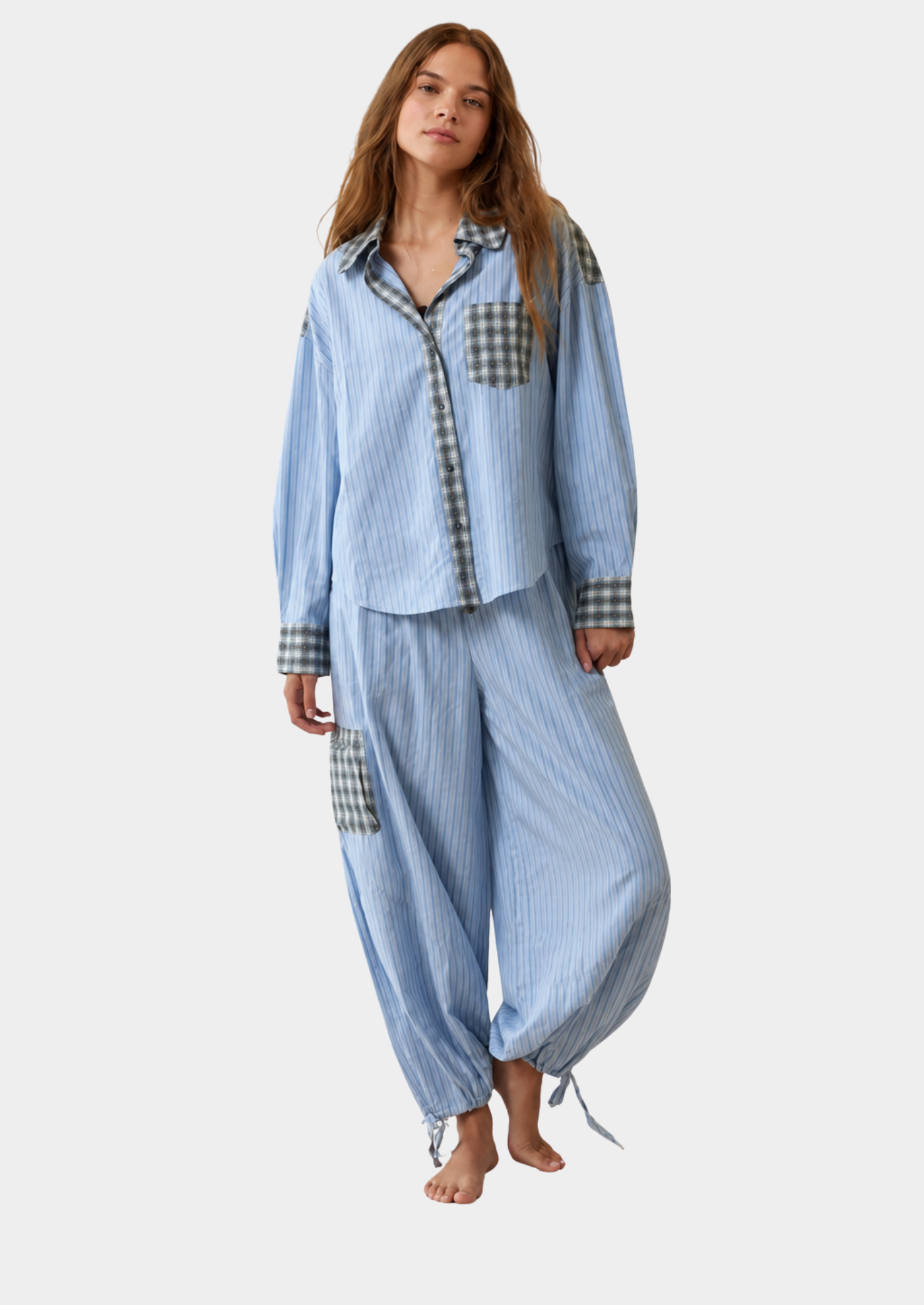 Women’s Contrast Trim Checked Pyjama Set