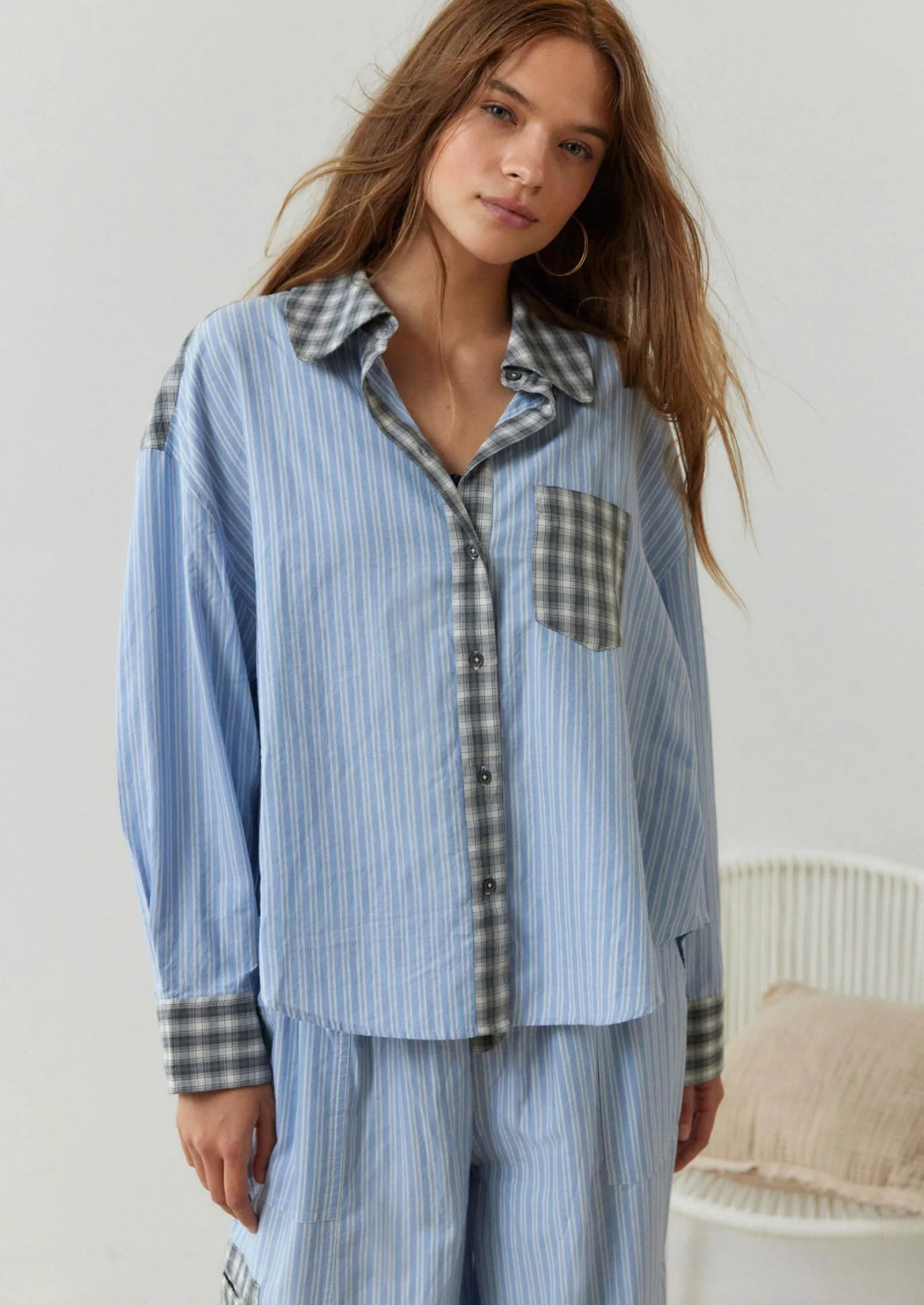 Women’s Contrast Trim Checked Pyjama Set