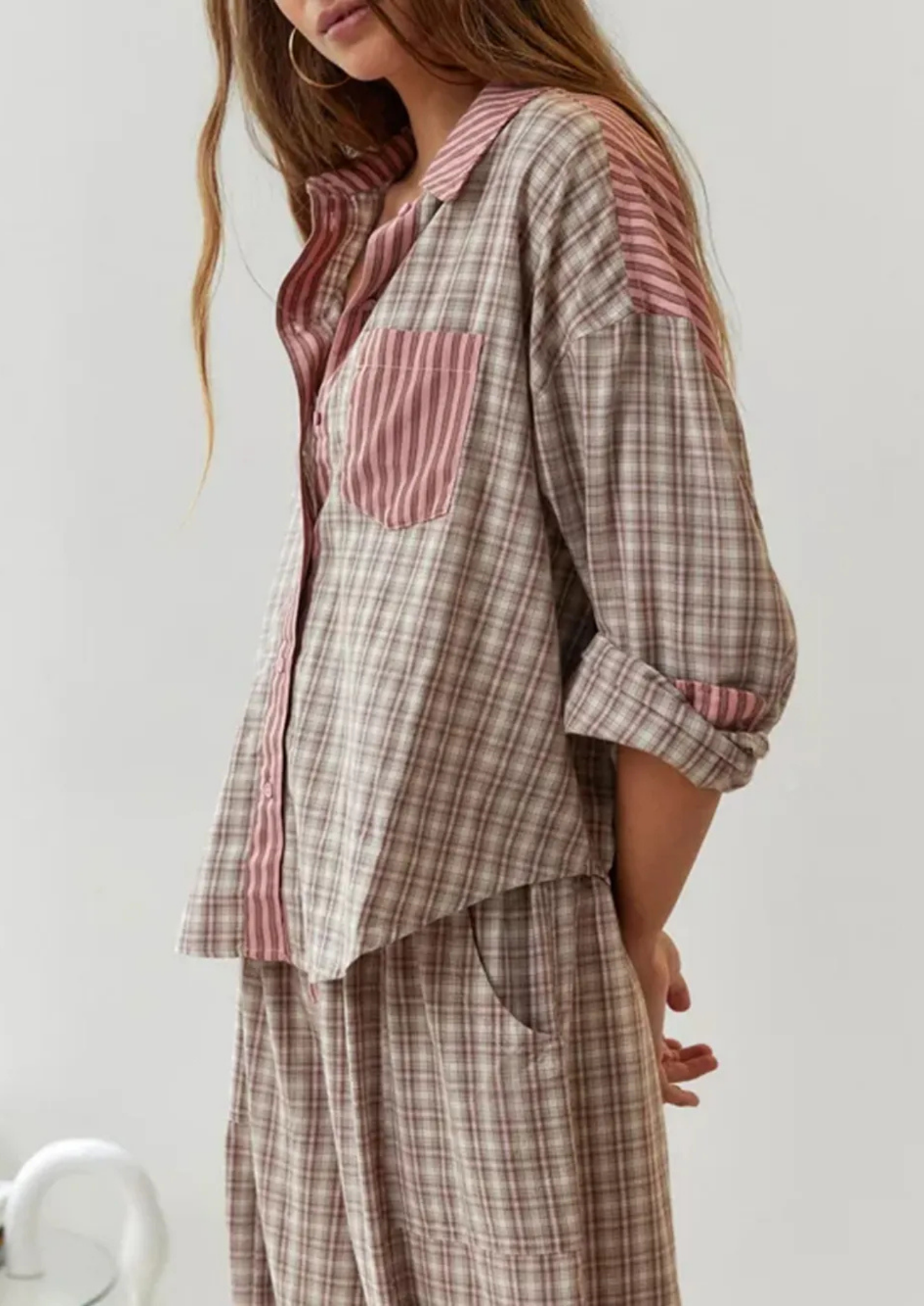 Women’s Contrast Trim Checked Pyjama Set