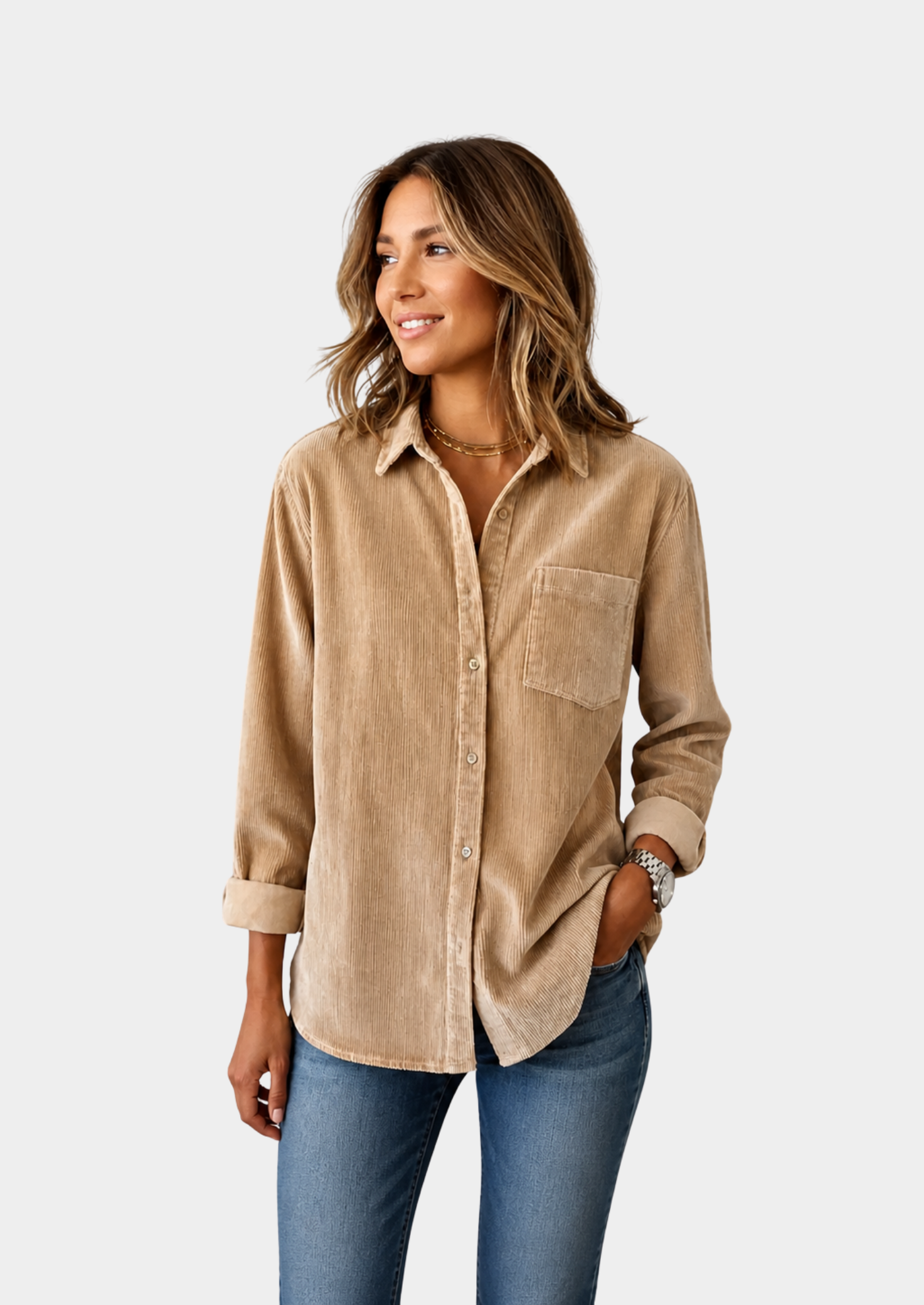 Women’s Corduroy Button Shirt with Chest Pocket