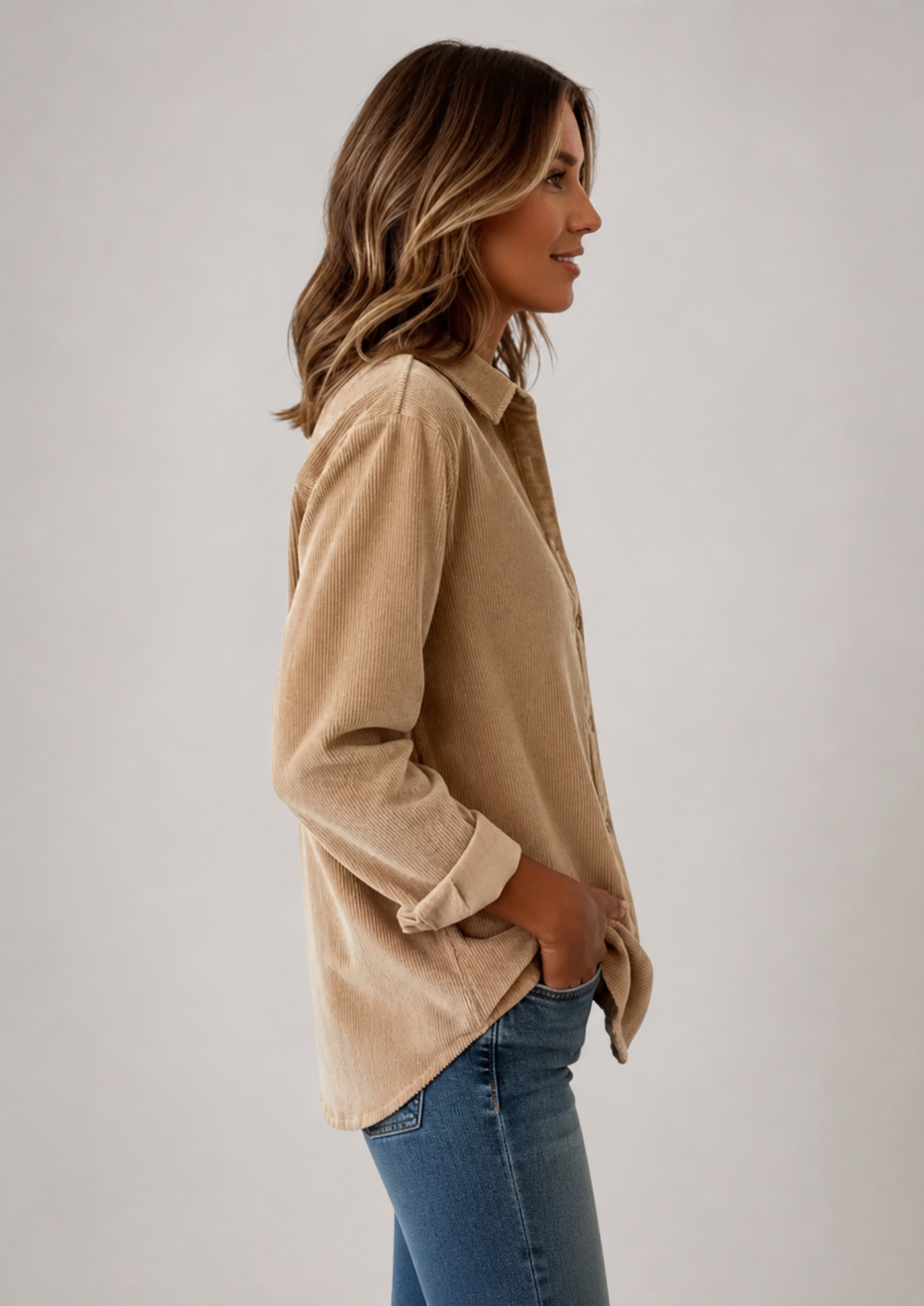 Women’s Corduroy Button Shirt with Chest Pocket