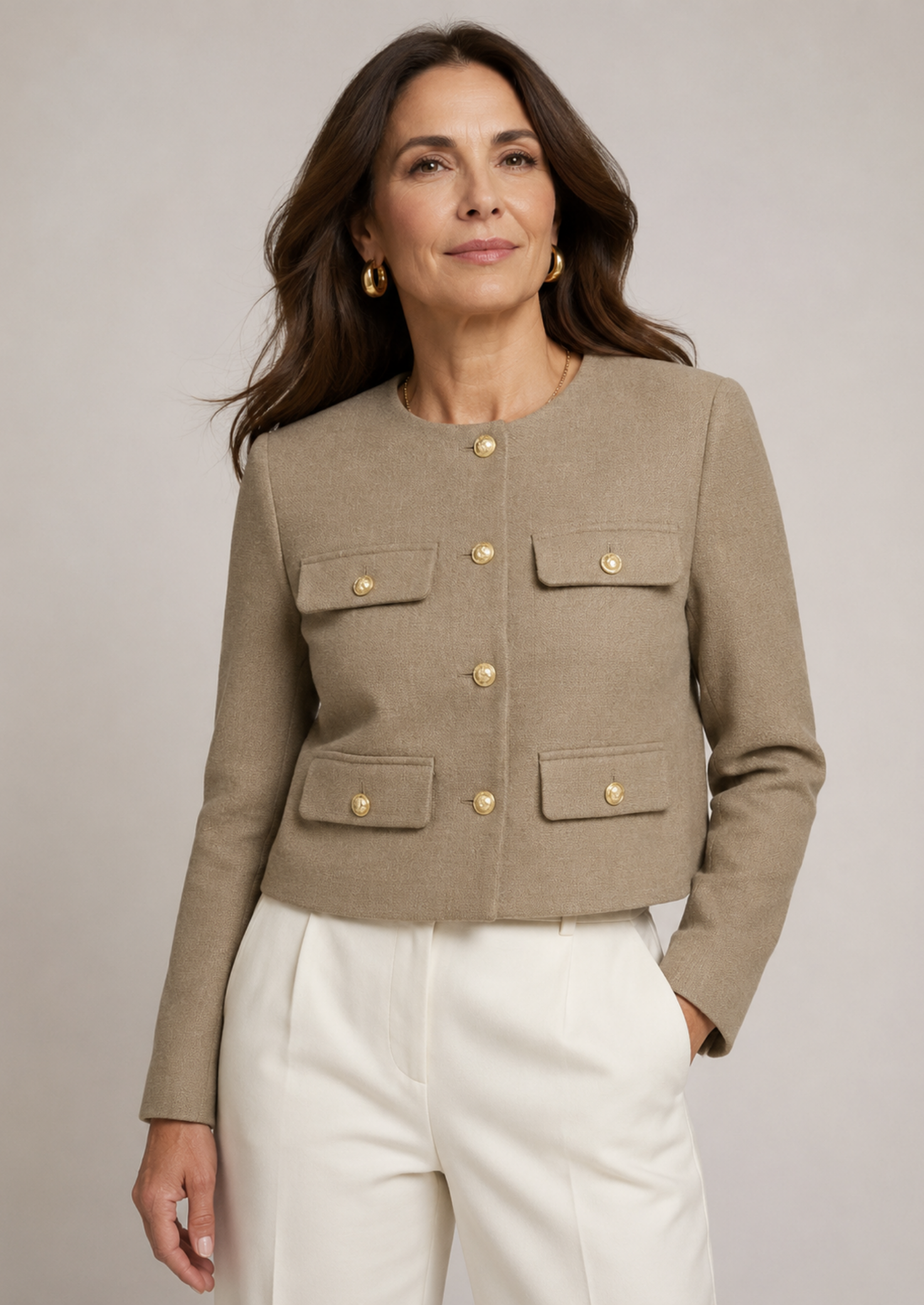 Women’s Cropped Blazer with Front Pockets and Button Detail