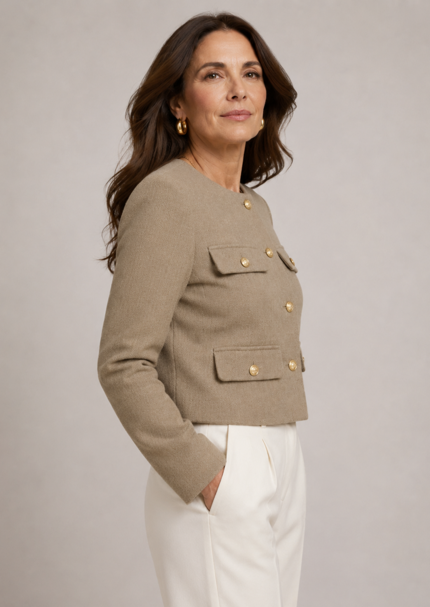 Women’s Cropped Blazer with Front Pockets and Button Detail