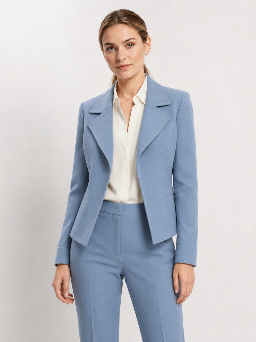 Women’s Cropped Blazer with Lapel Collar and Long Sleeves