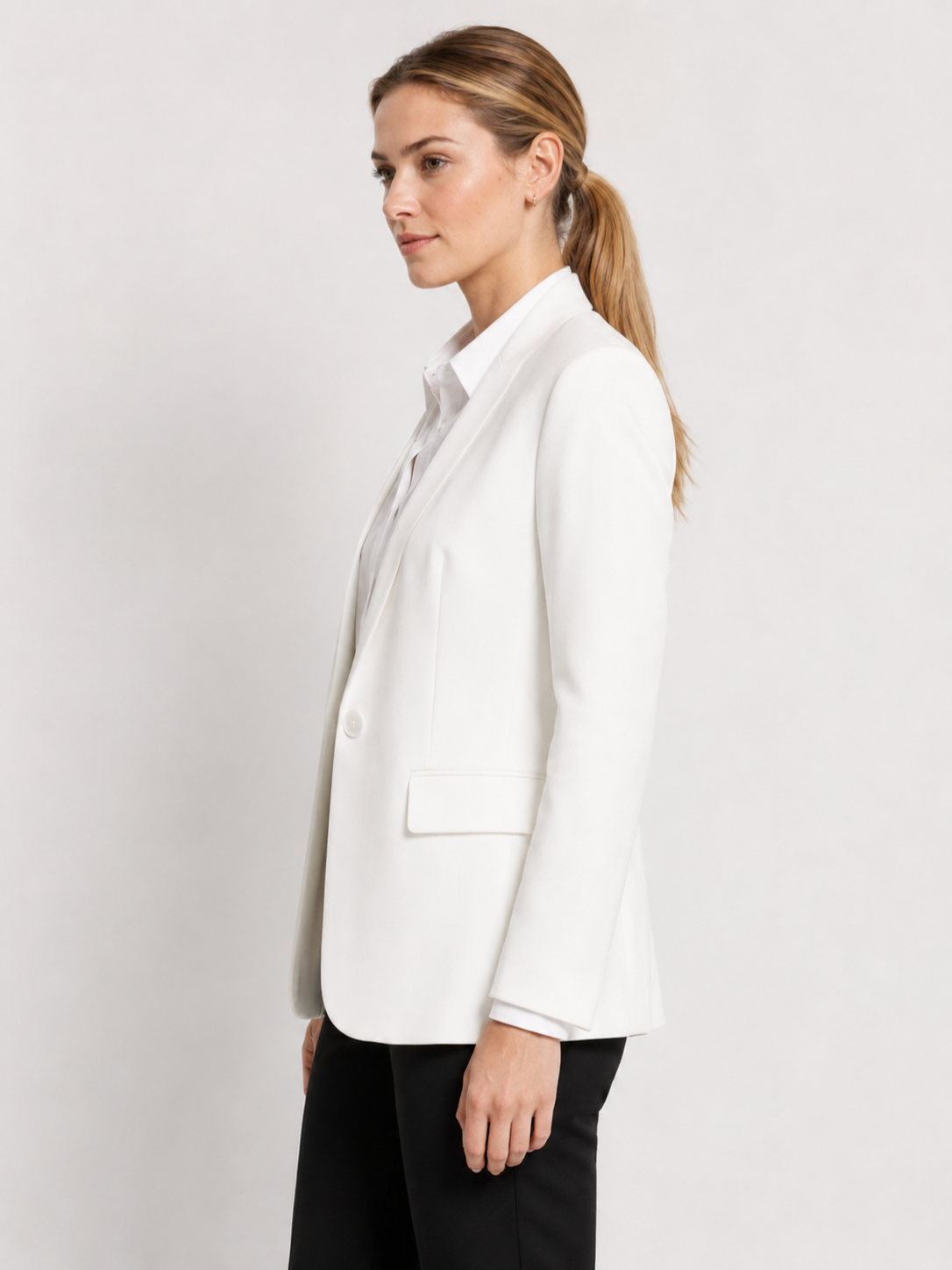 Women’s Cropped Blazer with Lapel Collar and Long Sleeves