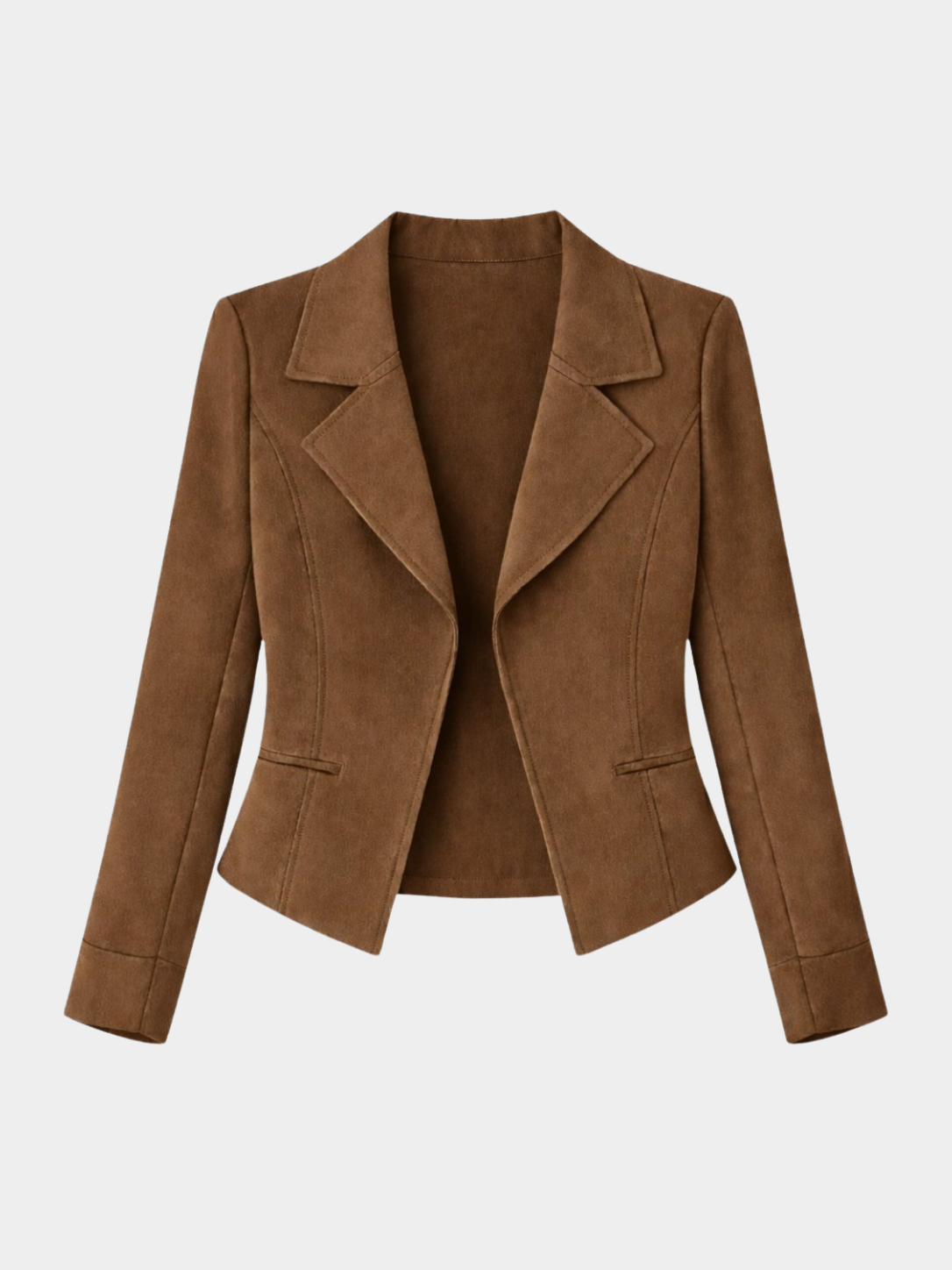 Women’s Cropped Blazer with Lapel Collar and Long Sleeves