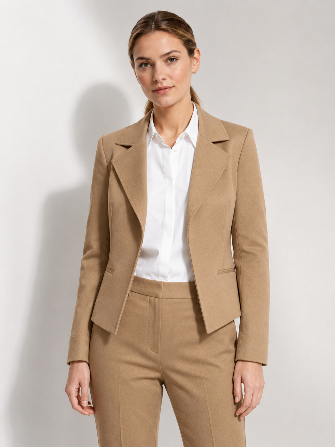 Women’s Cropped Blazer with Lapel Collar and Long Sleeves