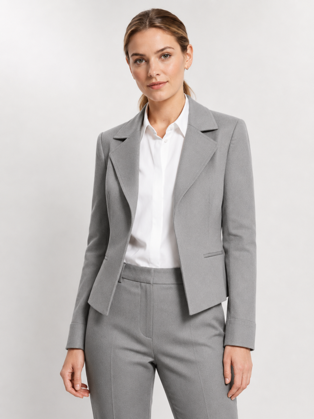 Women’s Cropped Blazer with Lapel Collar and Long Sleeves