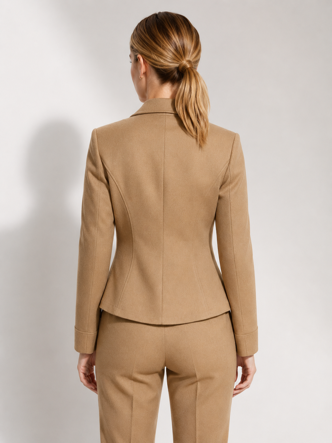 Women’s Cropped Blazer with Lapel Collar and Long Sleeves