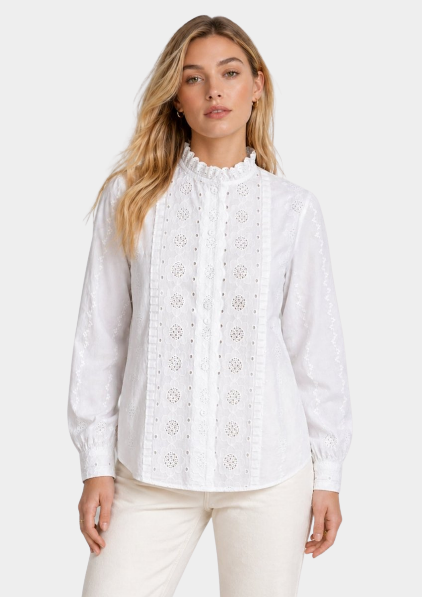 Women’s Embroidered Blouse with Ruffle Collar