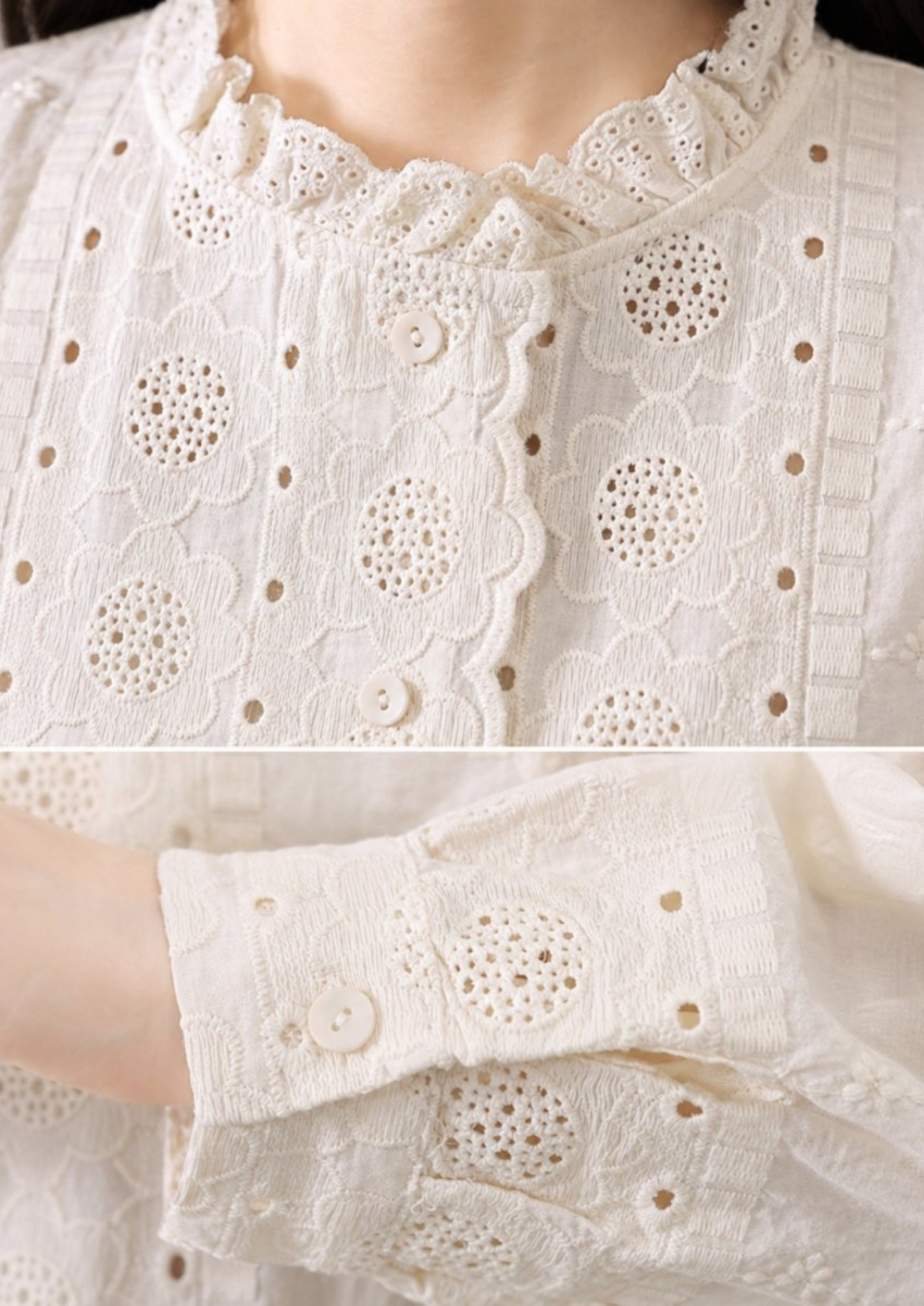 Women’s Embroidered Blouse with Ruffle Collar