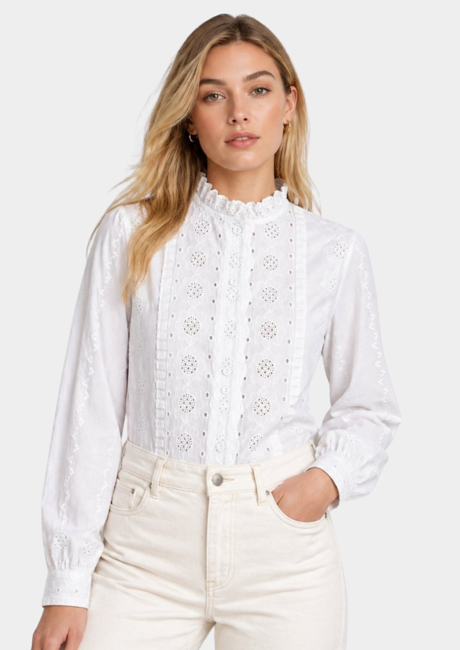 Women’s Embroidered Blouse with Ruffle Collar