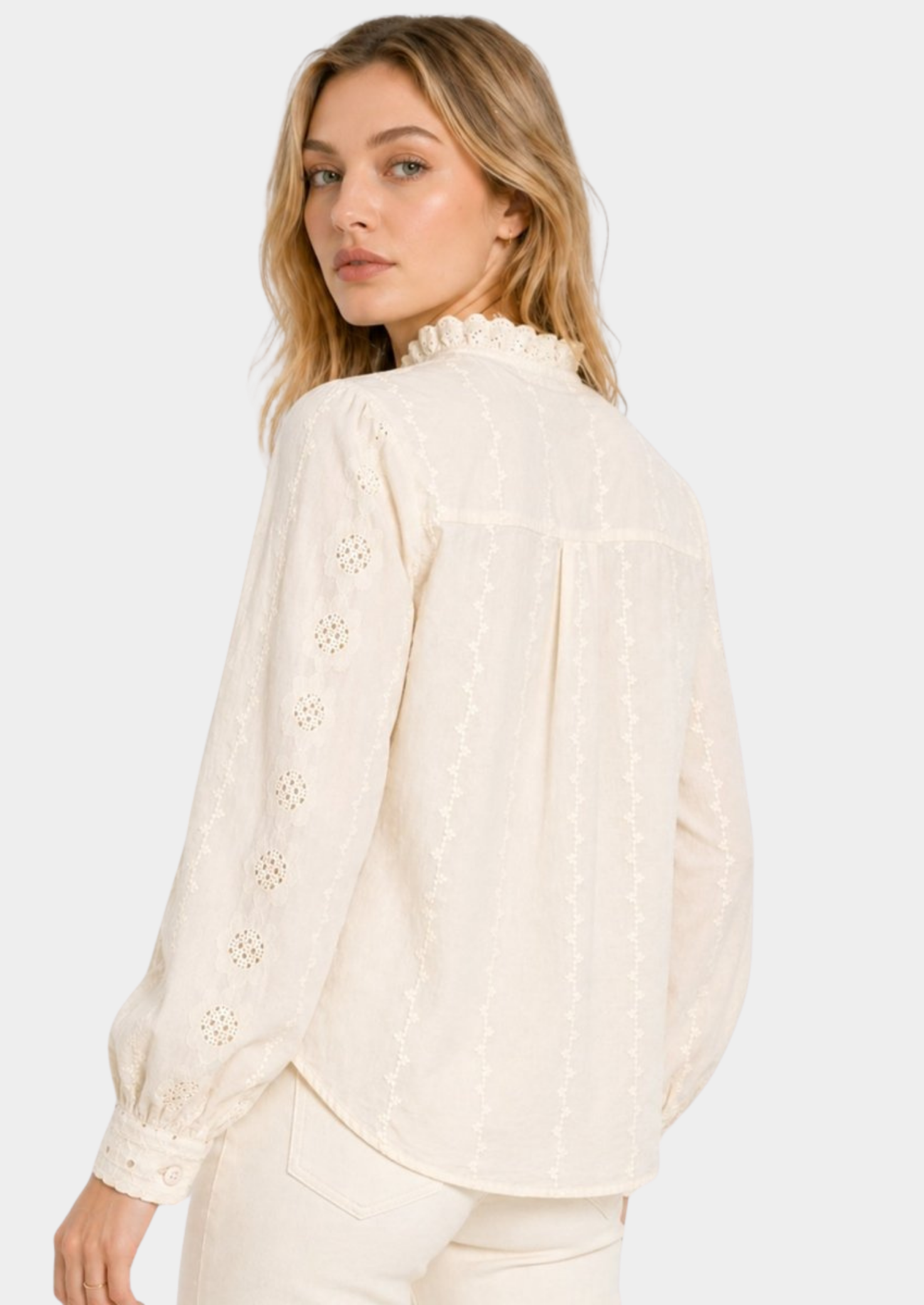 Women’s Embroidered Blouse with Ruffle Collar