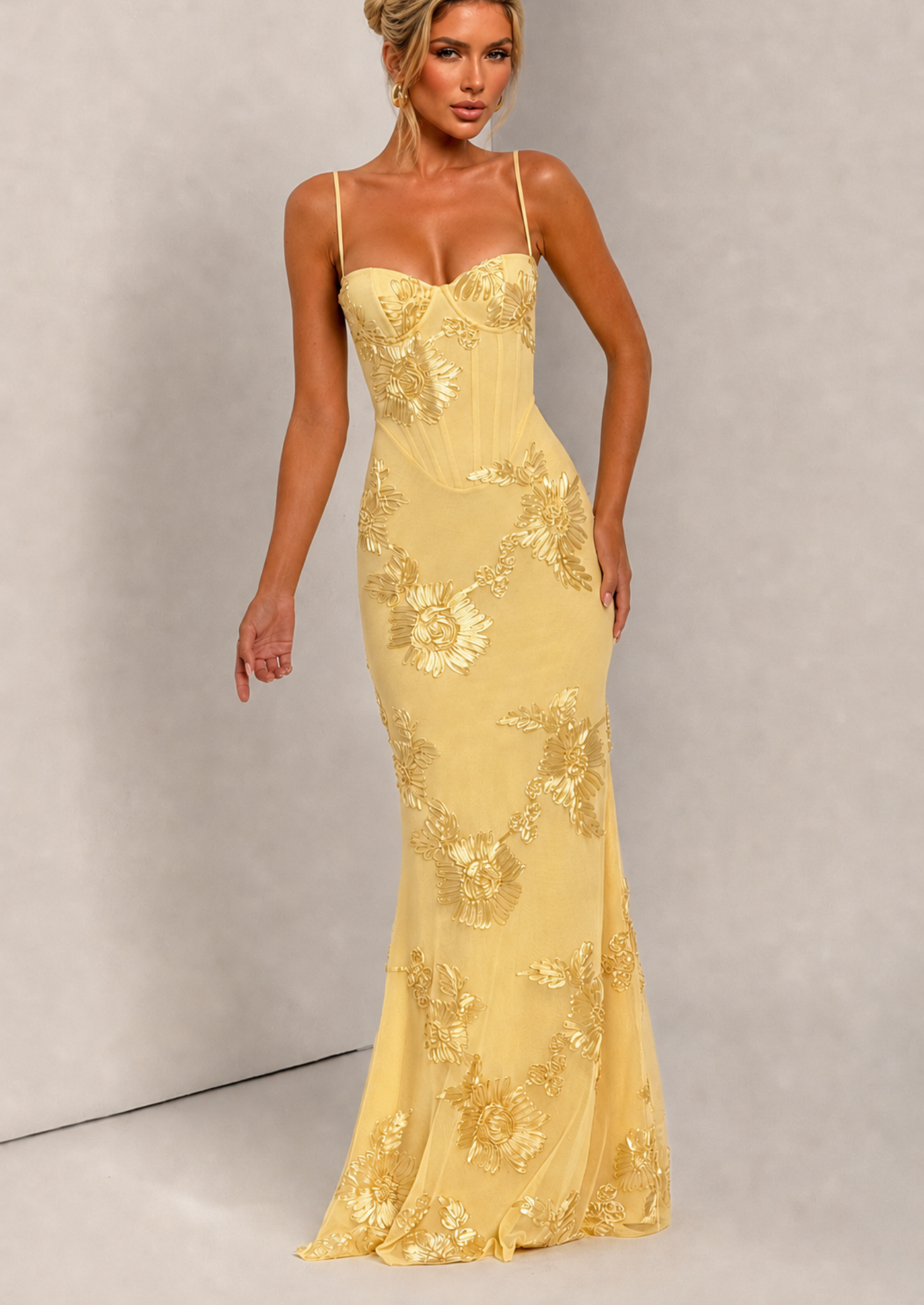 Women’s Floral Appliqué Maxi Dress with Spaghetti Straps