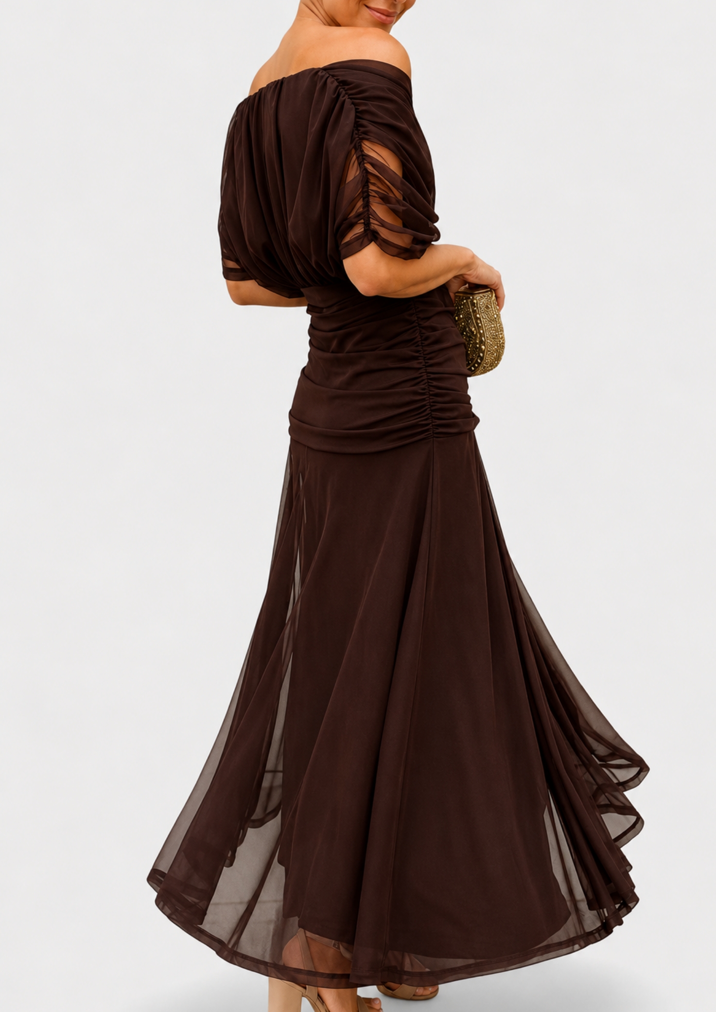 Women’s Floral Draped Maxi Dress with V-Neck and Gathered Waist