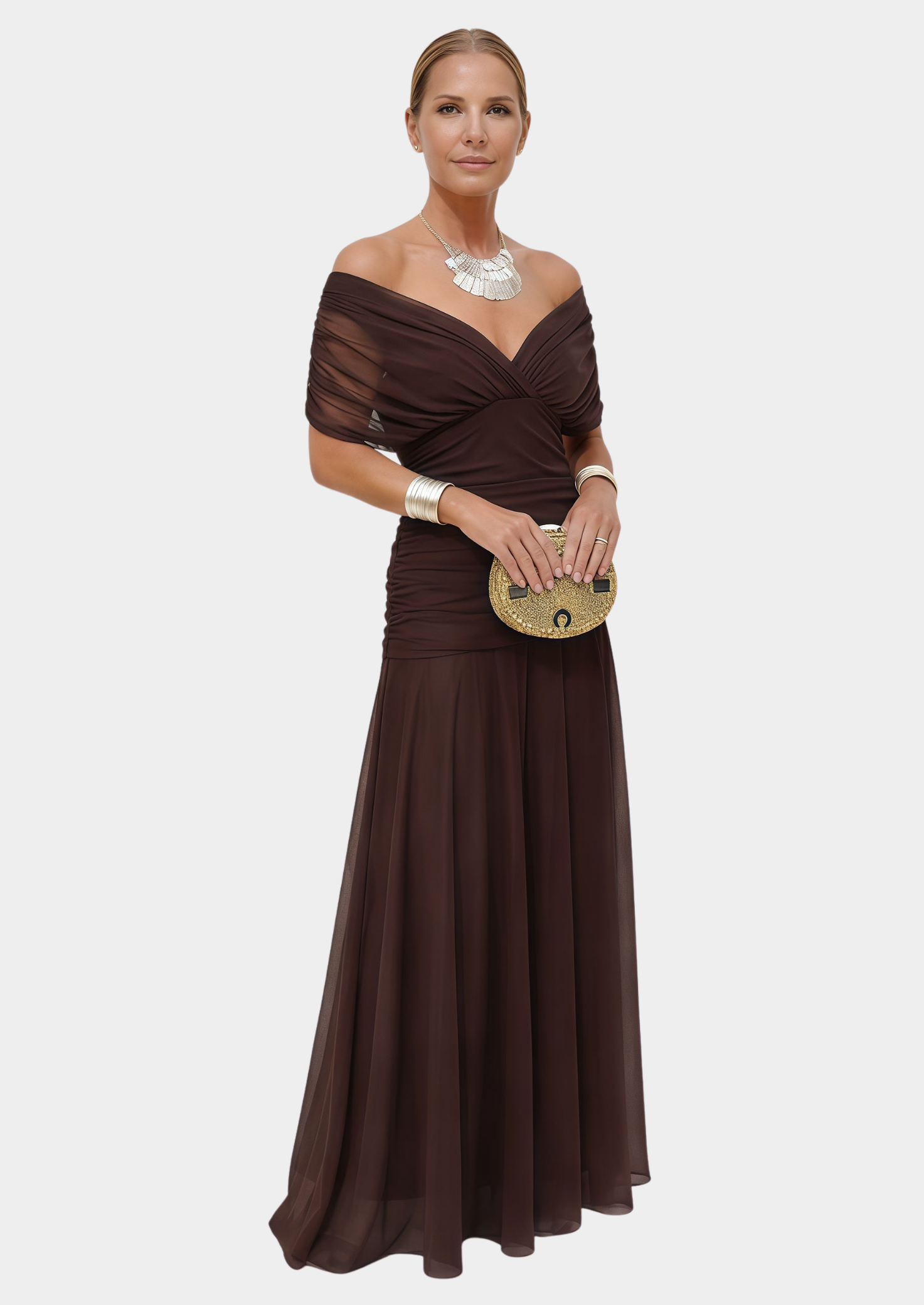 Women’s Floral Draped Maxi Dress with V-Neck and Gathered Waist
