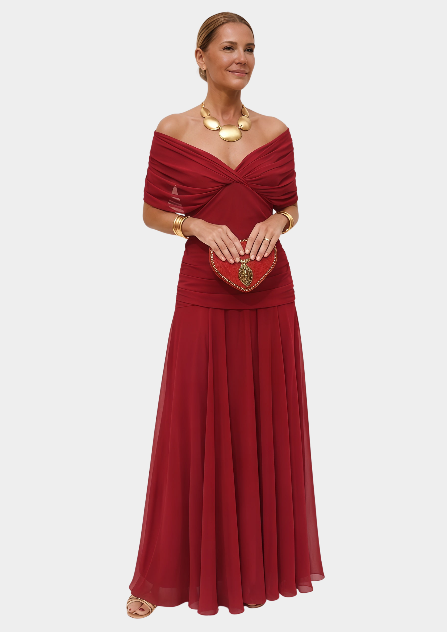 Women’s Floral Draped Maxi Dress with V-Neck and Gathered Waist