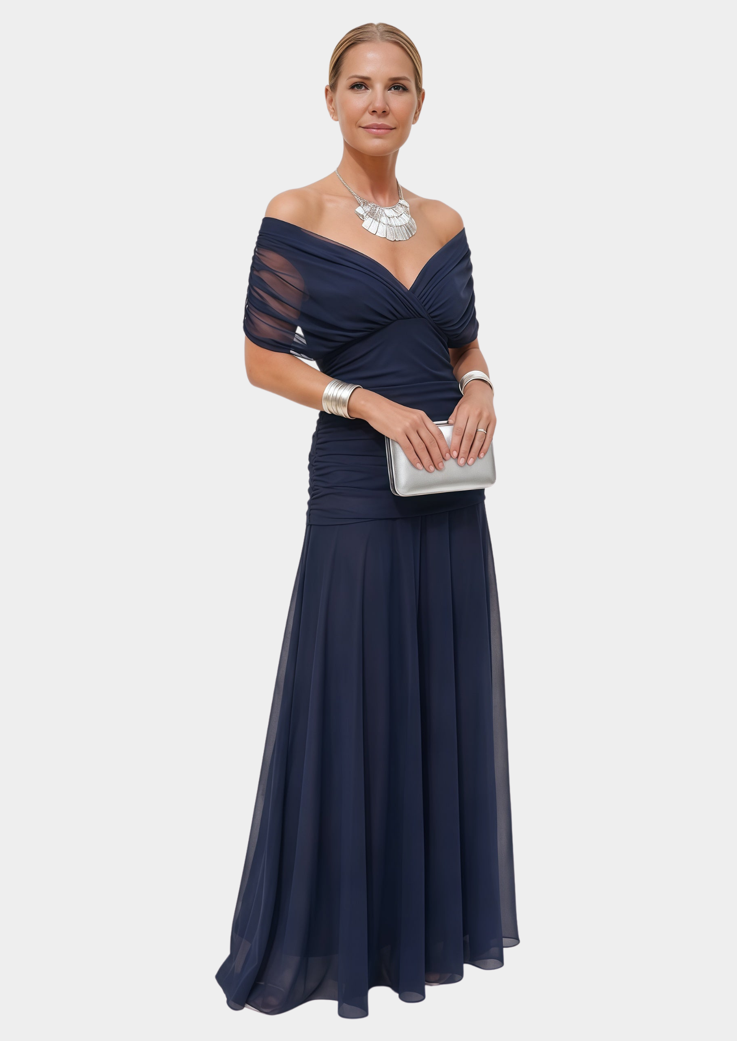 Women’s Floral Draped Maxi Dress with V-Neck and Gathered Waist