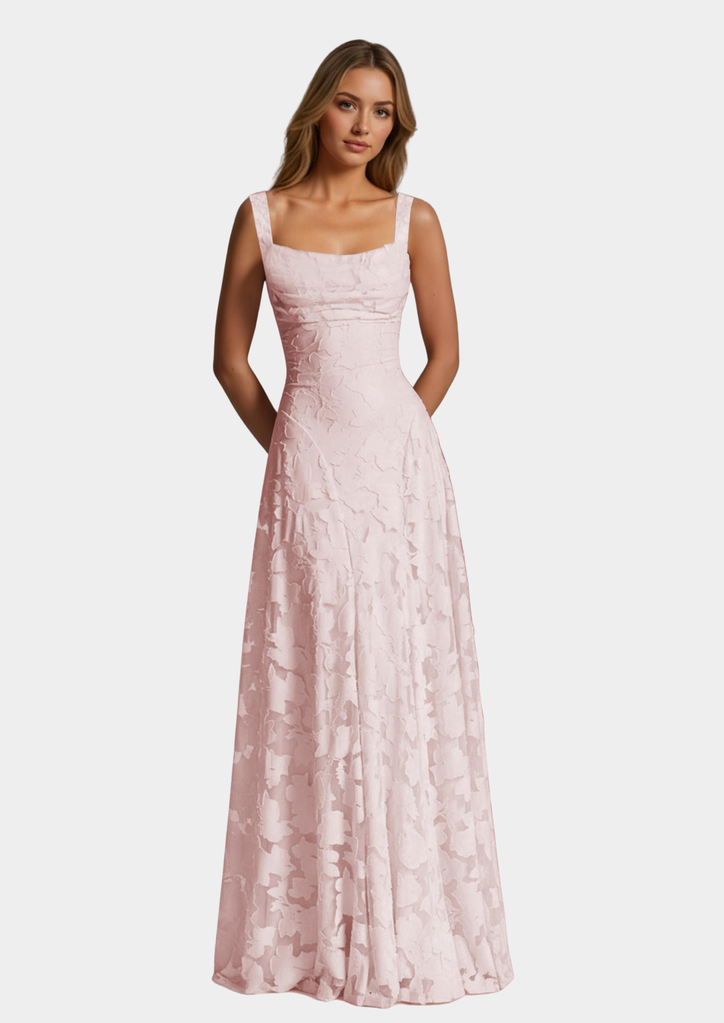 Women’s Floral Lace Maxi Dress with Square Neck