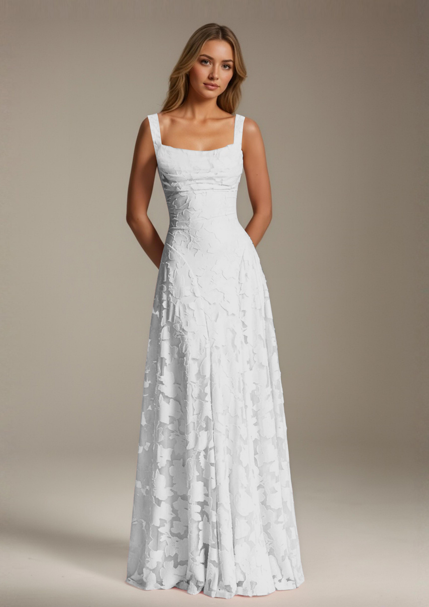 Women’s Floral Lace Maxi Dress with Square Neck
