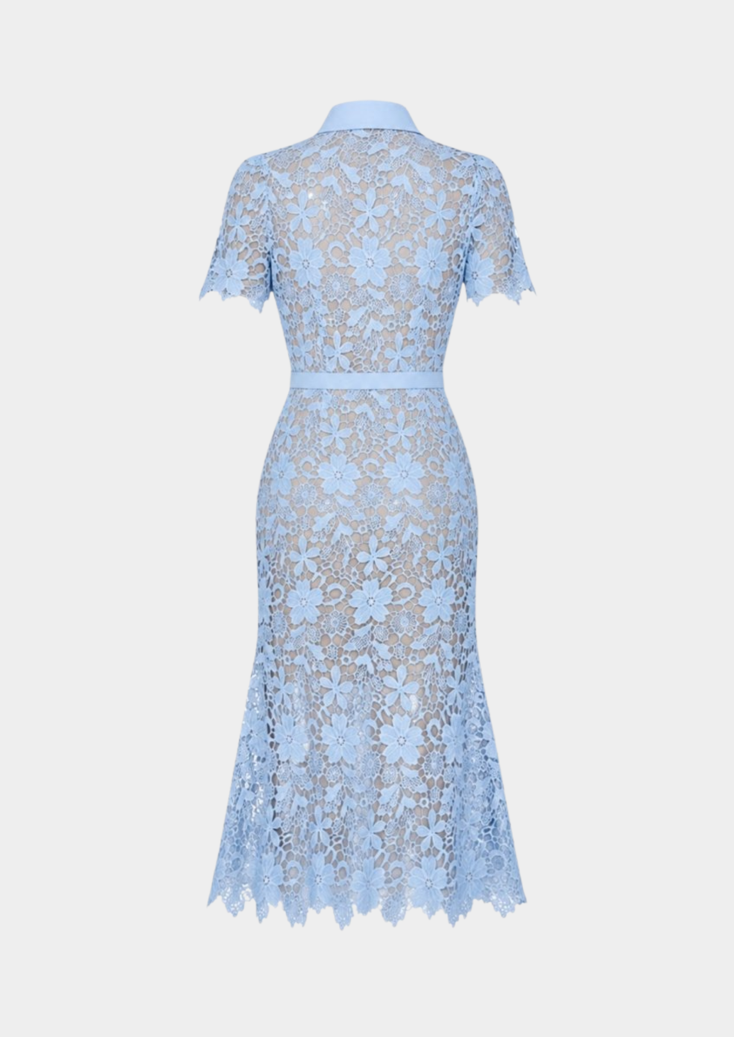 Women’s Floral Lace Midi Dress with Short Sleeves and Belt