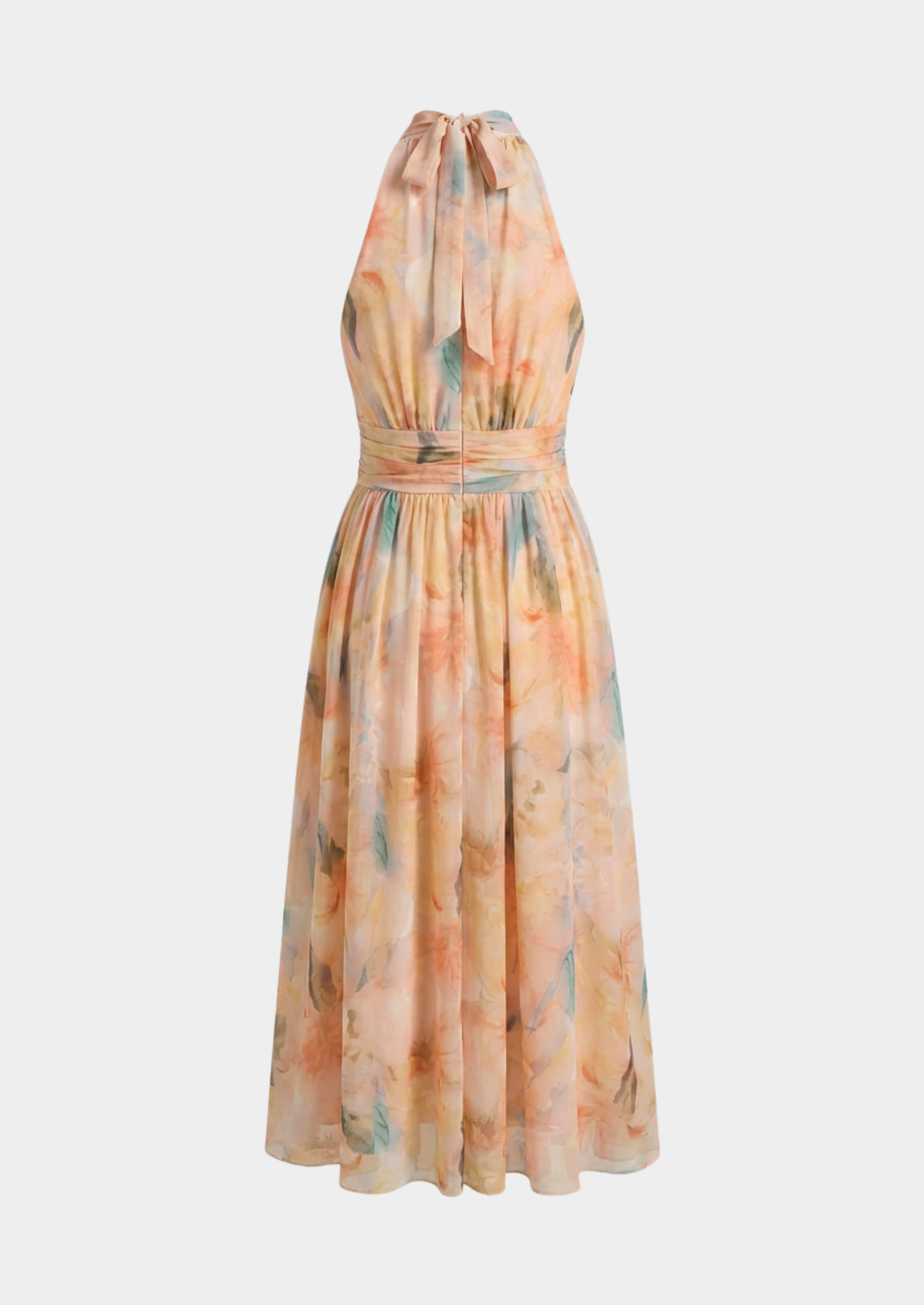 Women’s Floral Maxi Dress with Halter Neck and Flowing Skirt