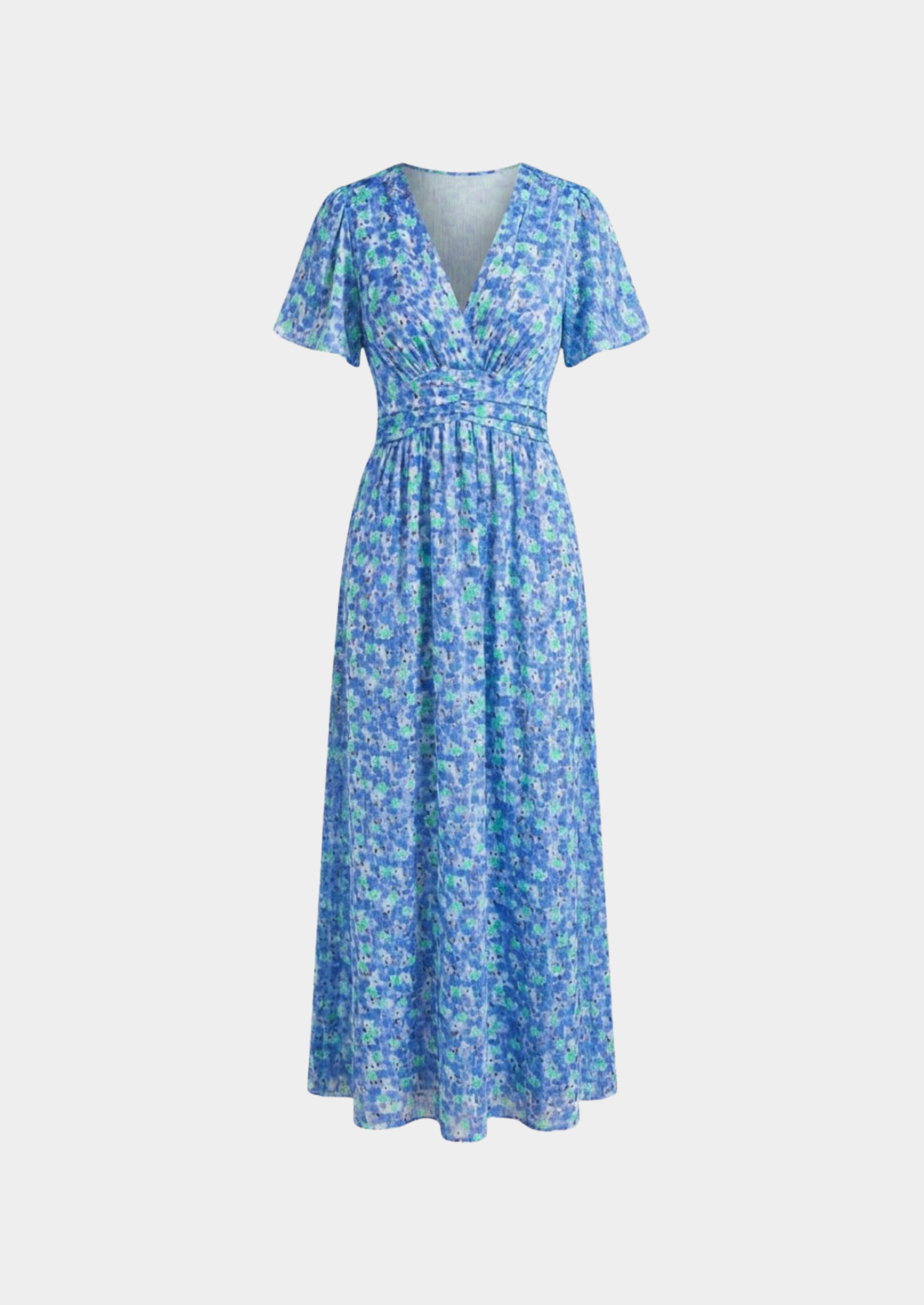 Women’s Floral Maxi Dress with V-Neck and Gathered Waist