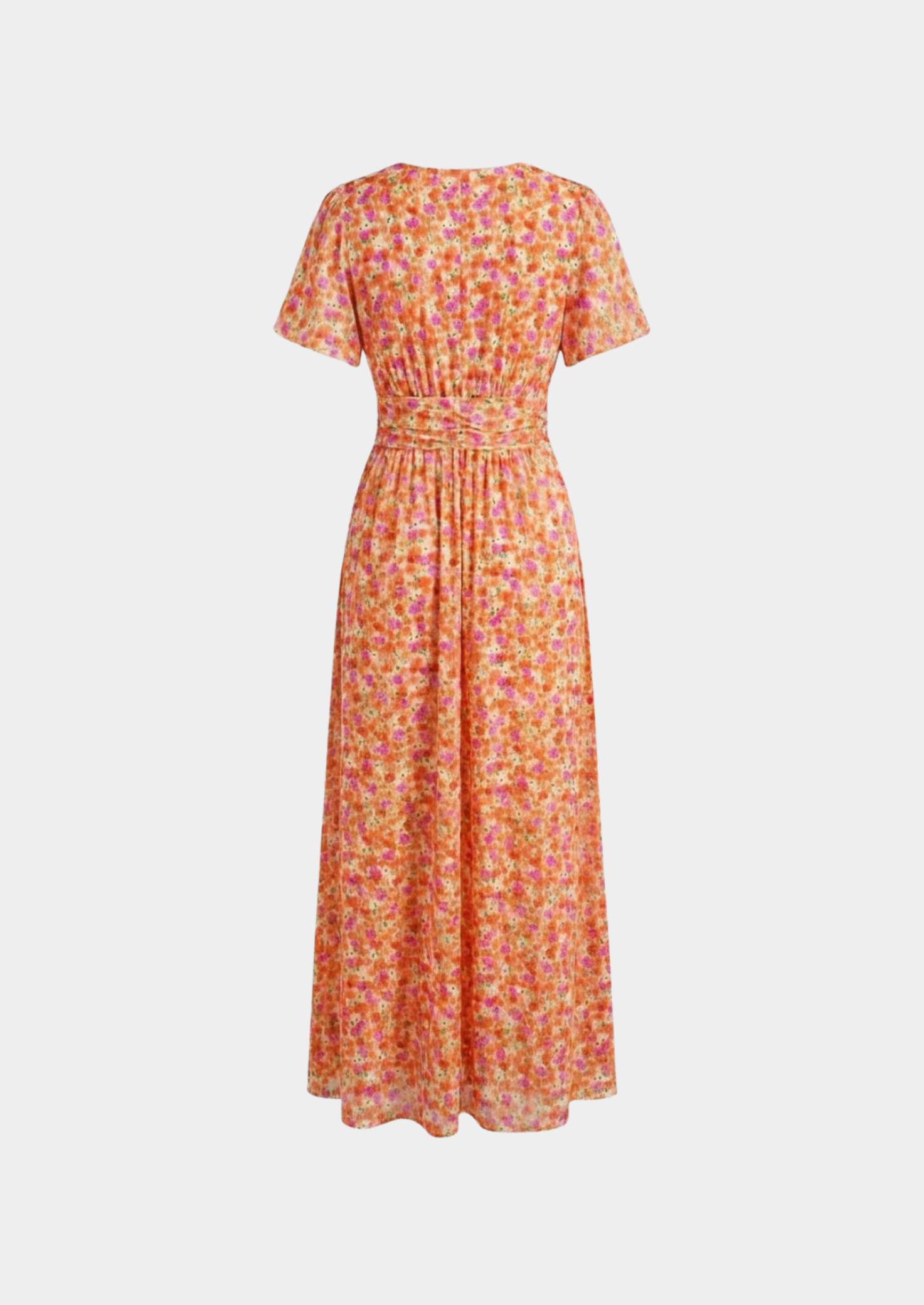 Women’s Floral Maxi Dress with V-Neck and Gathered Waist