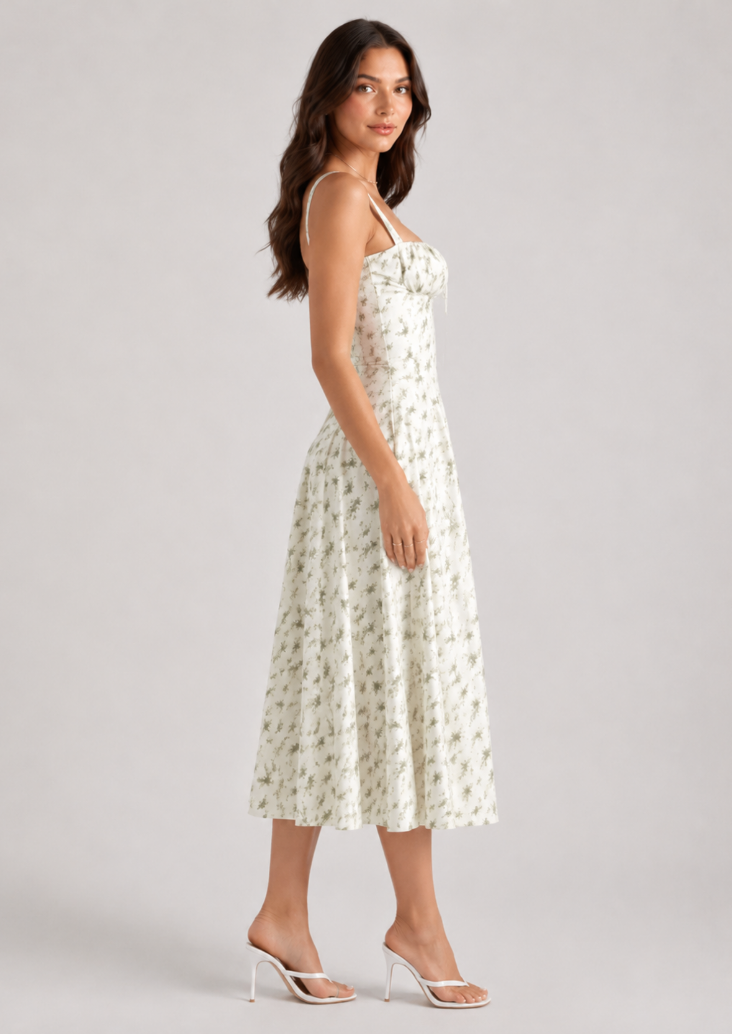 Women’s Floral Midi Dress with Corset Bodice