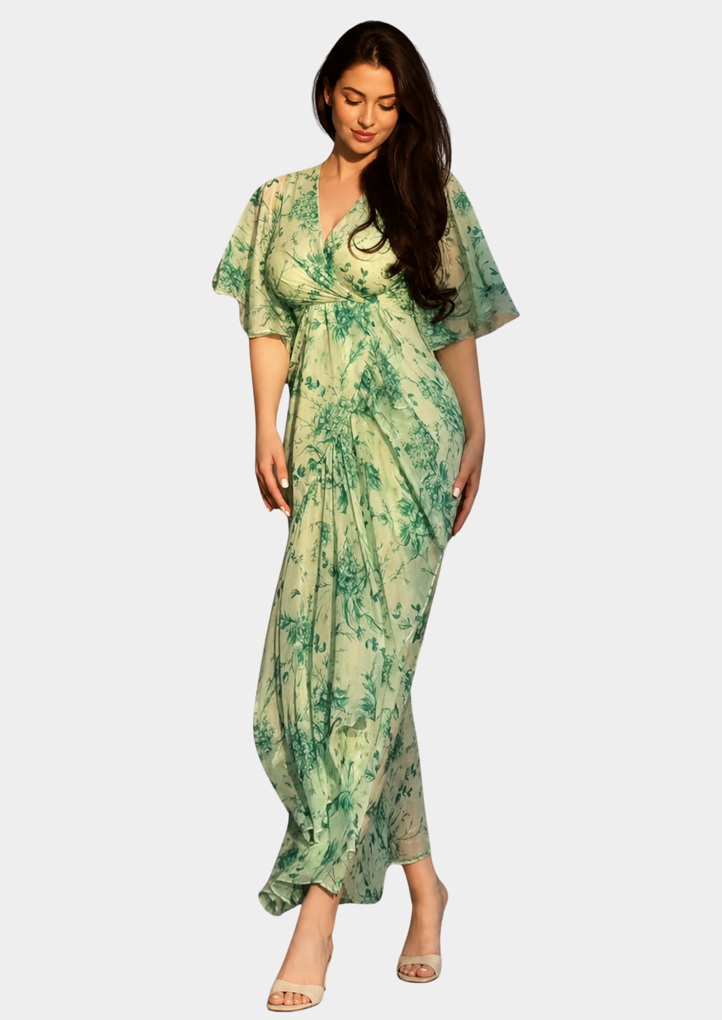 Women’s Floral V-Neck Maxi Dress with Short Sleeves