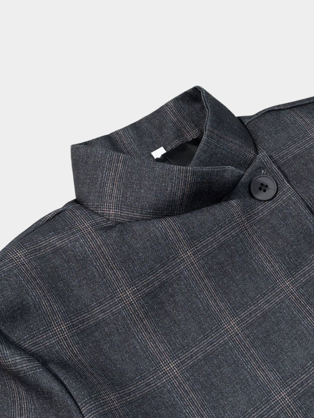 Women’s Grey Plaid Blazer with Asymmetrical Collar