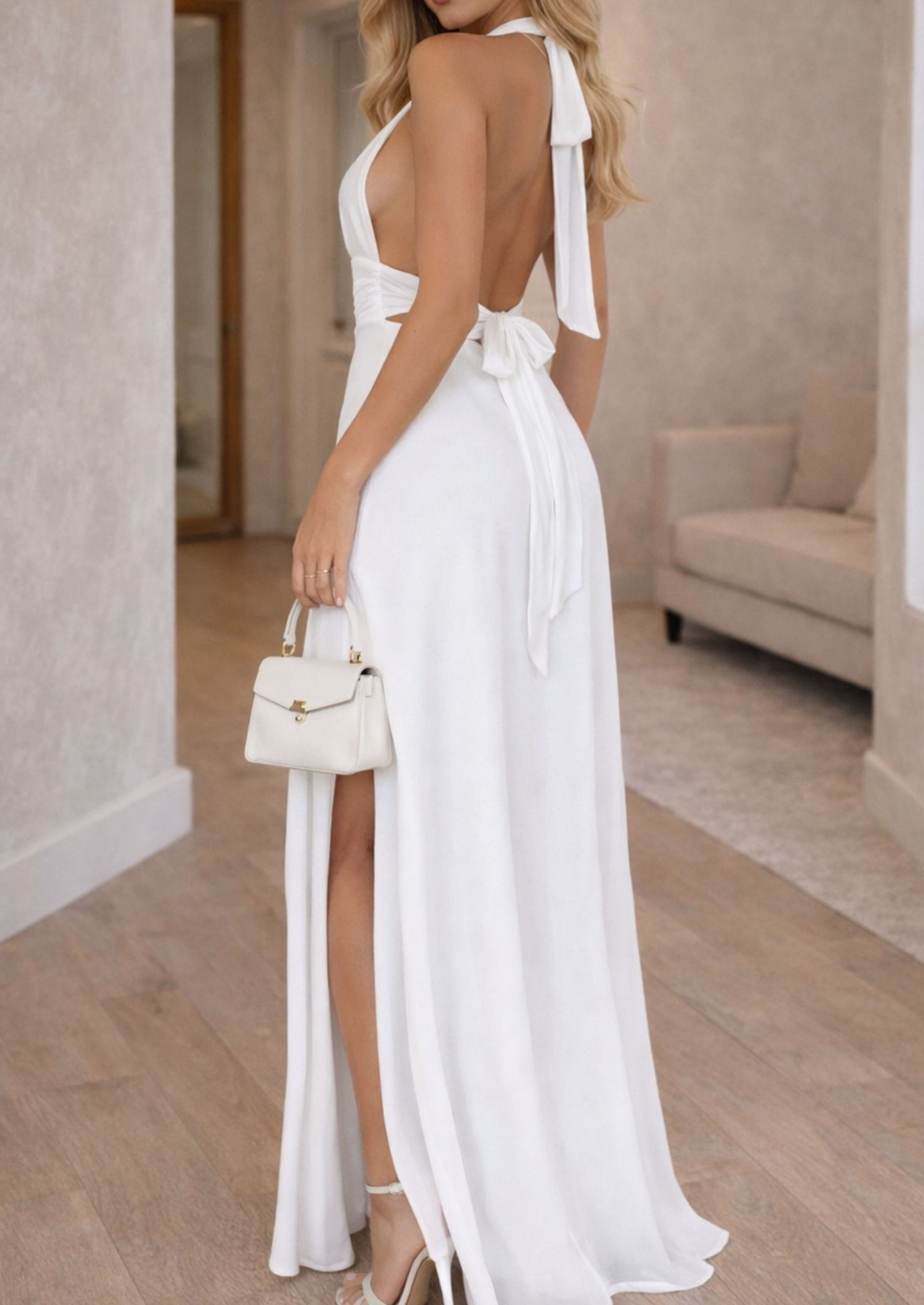 Women’s Halter Maxi Dress with Side Slit