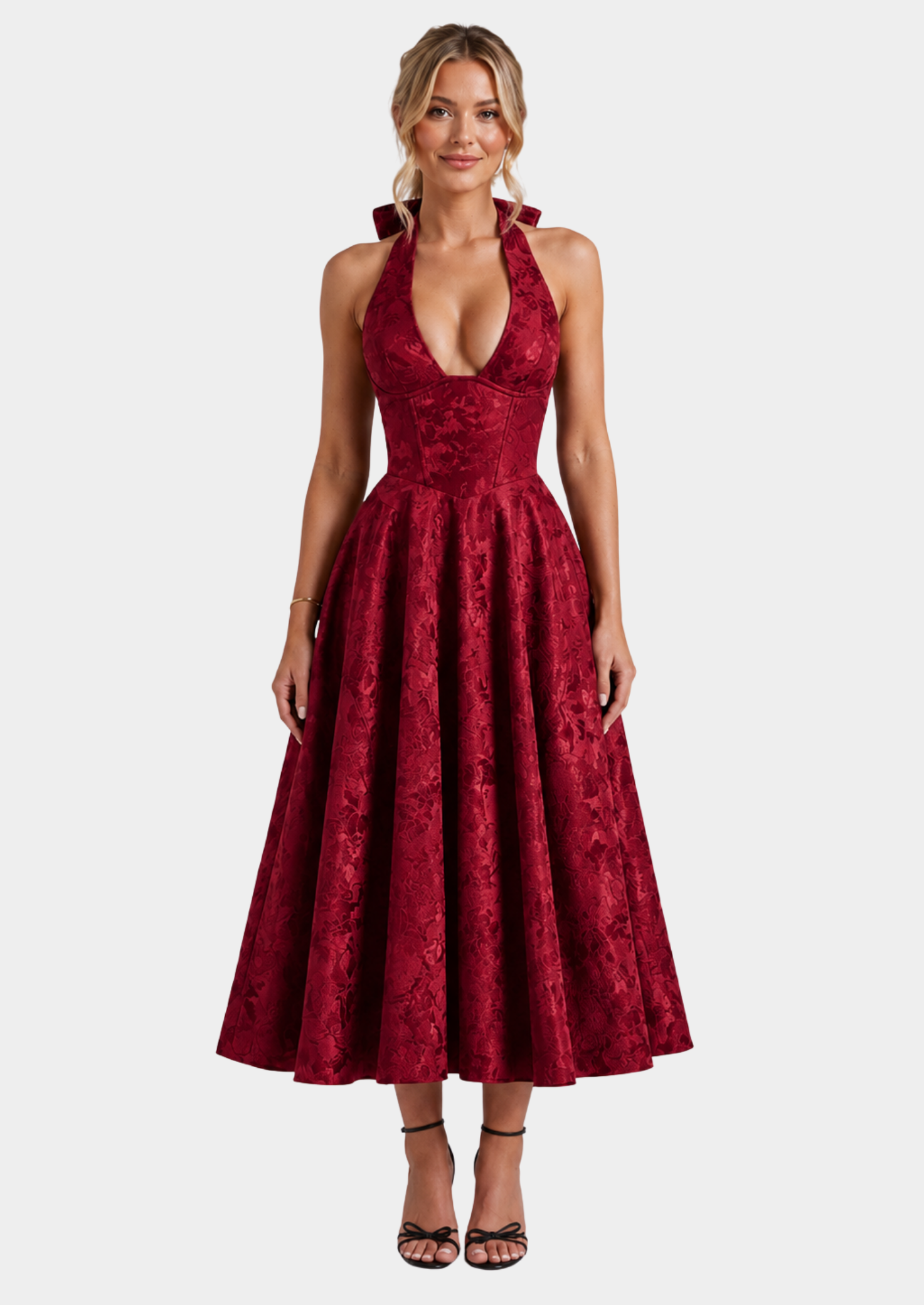 Women’s Halter Midi Dress with Floral Pattern
