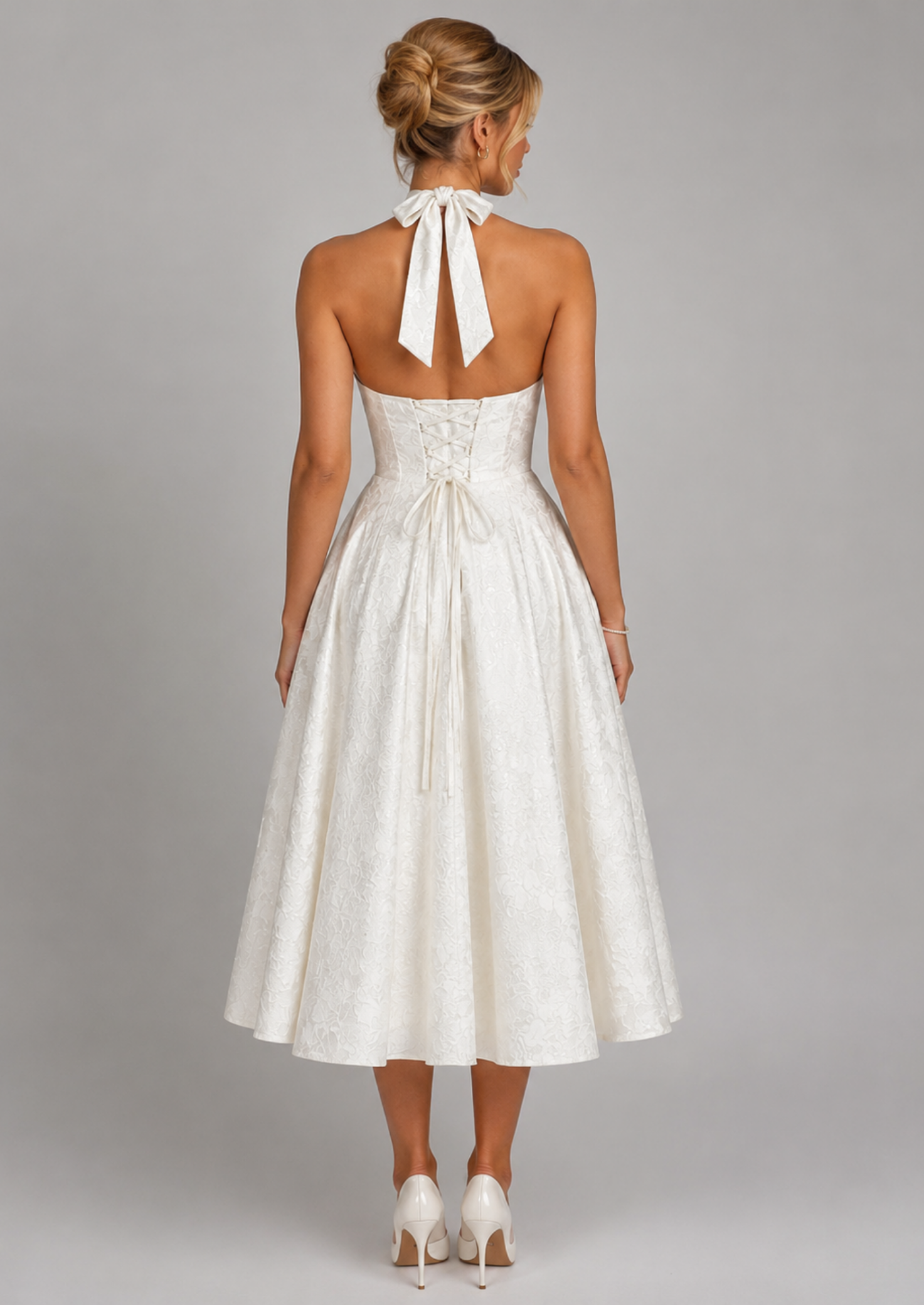Women’s Halter Midi Dress with Floral Pattern